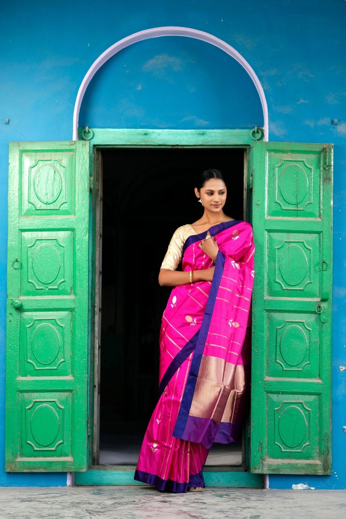 Rani Pink Katan Kadwa Silk Saree