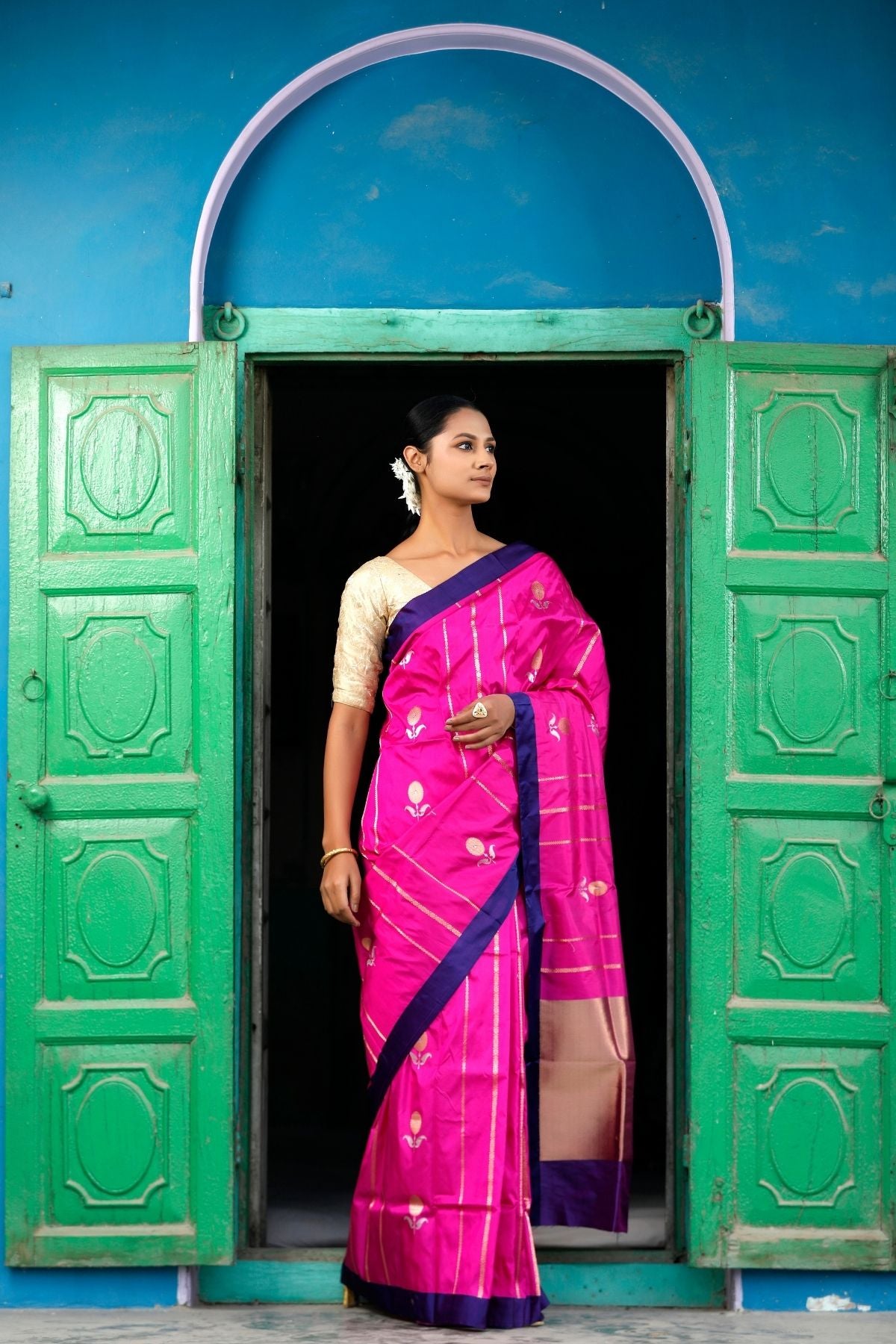 Rani Pink Katan Kadwa Silk Saree