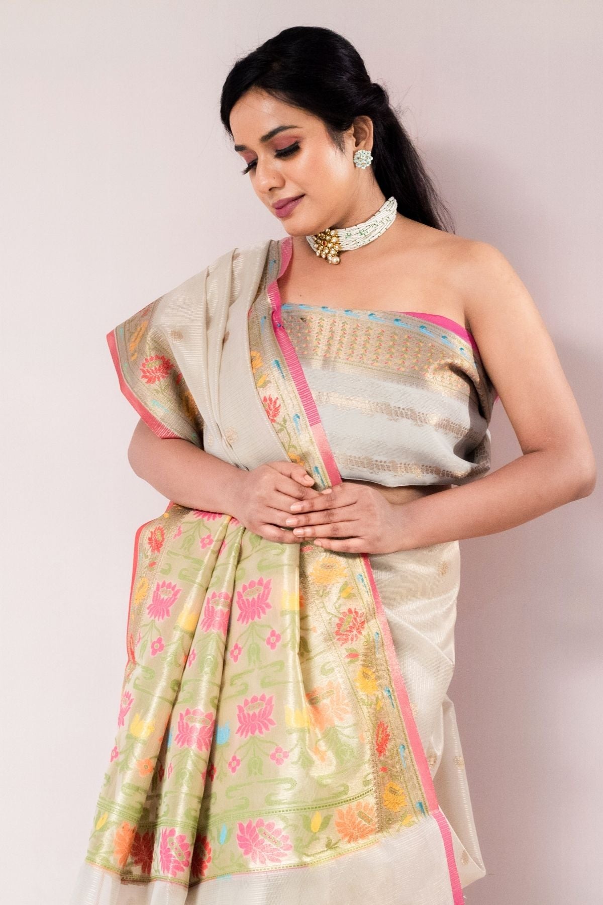 Cream Tissue Paithani Weave Saree