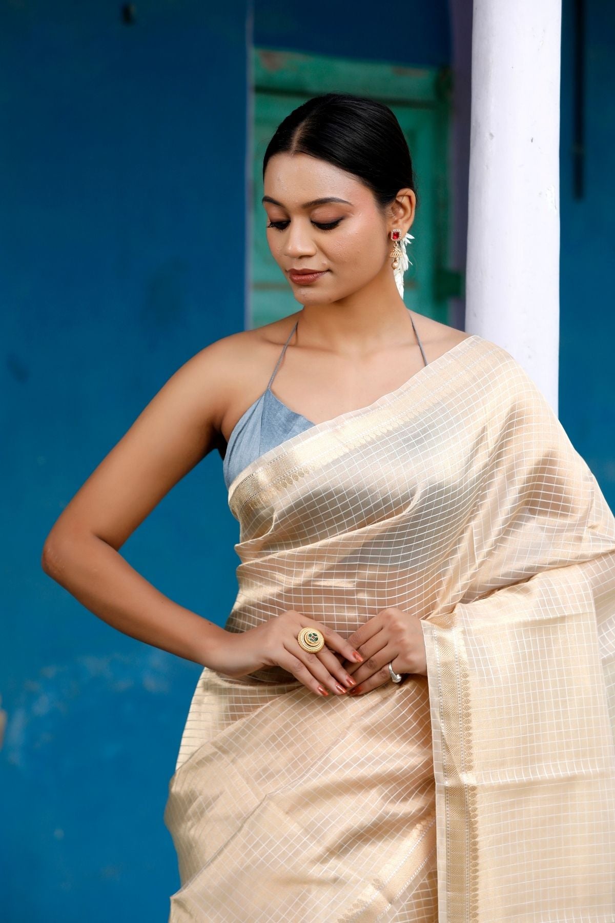 Beige Tissue Silk Saree