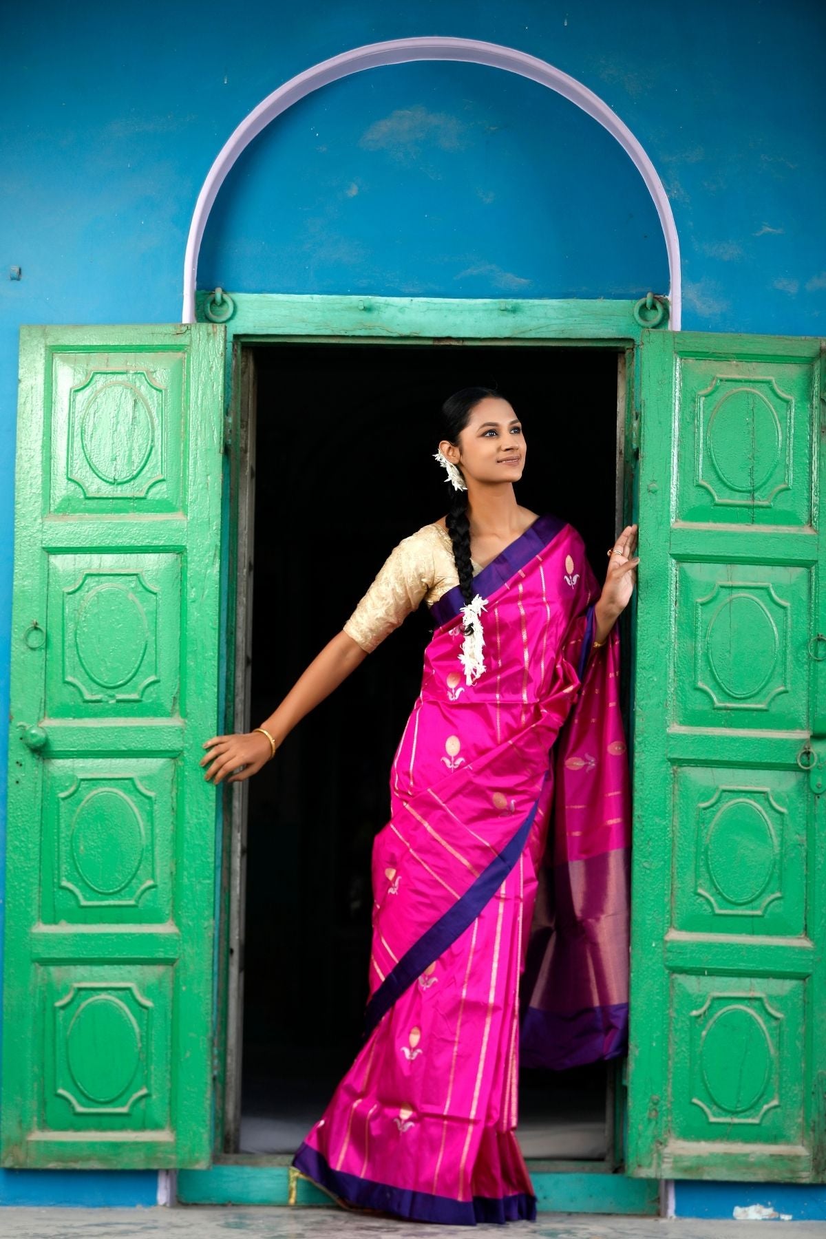 Rani Pink Katan Kadwa Silk Saree