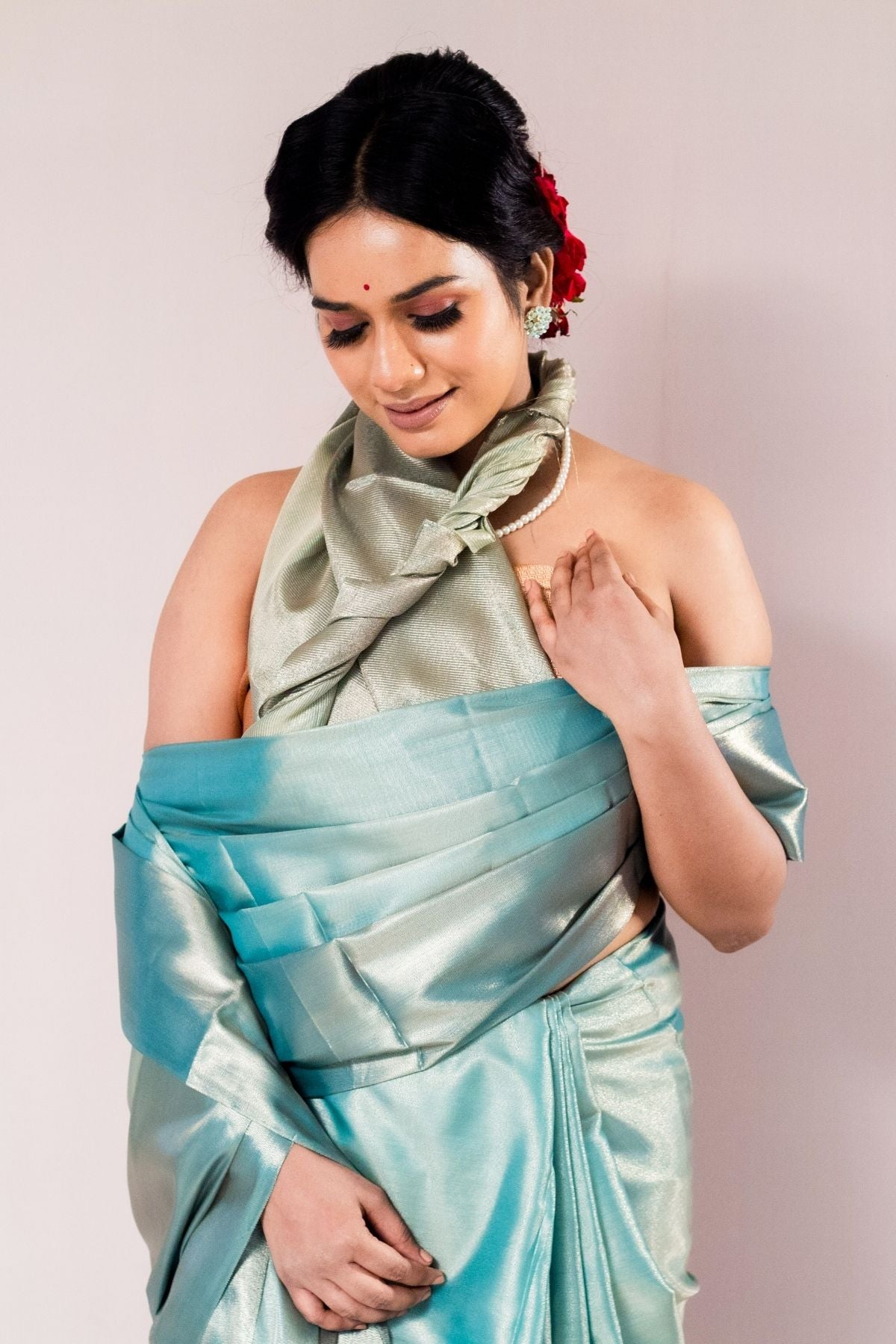 Emerald Green Plain Tissue Saree