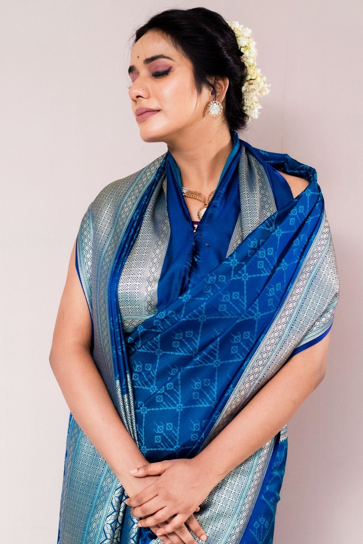 Midnight Blue Mushroo Silk Saree