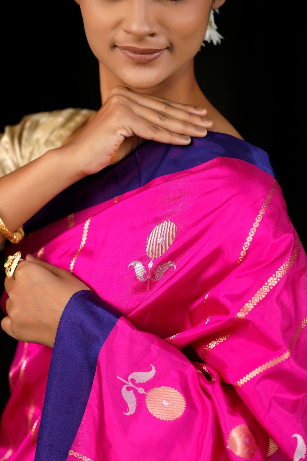 Rani Pink Katan Kadwa Silk Saree