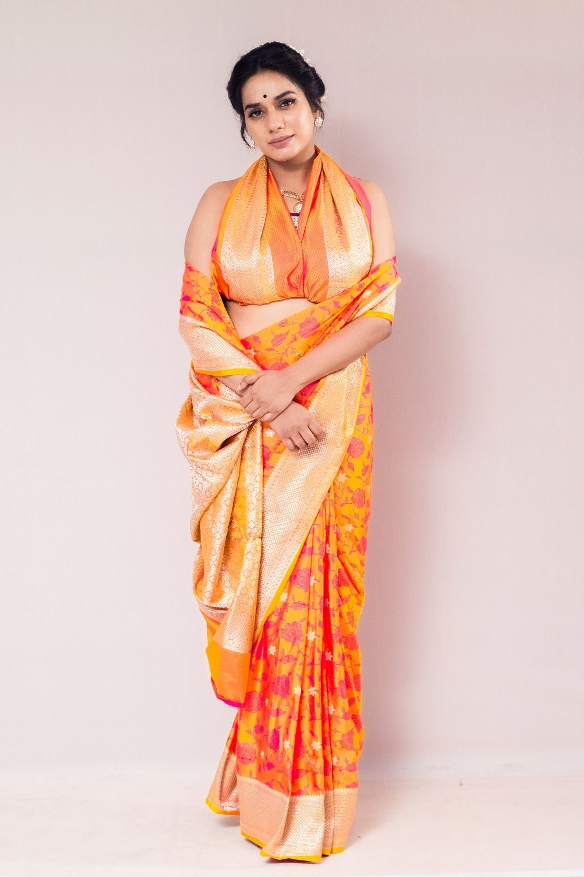 Double Tone Orange Gold Mashroo Silk Saree