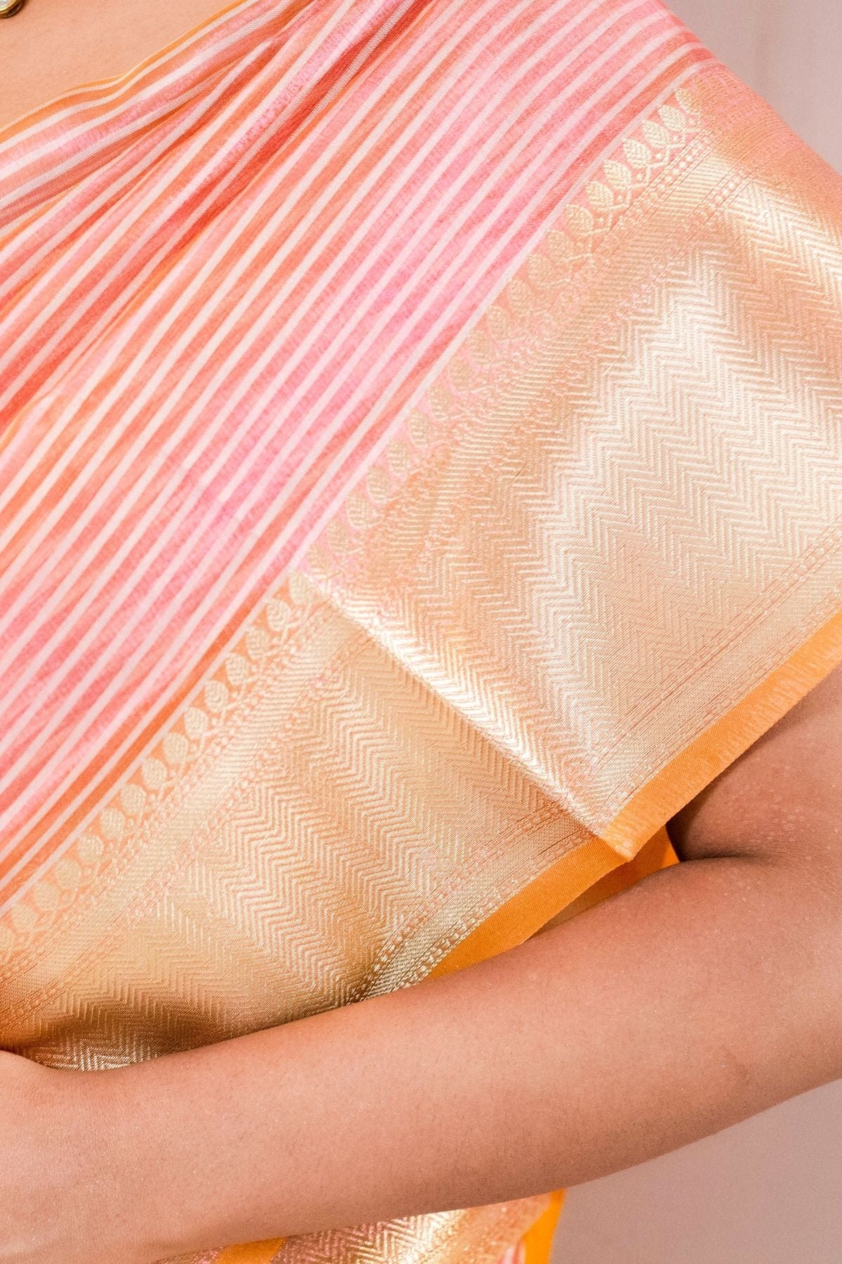 Pink Tissue Strip Saree