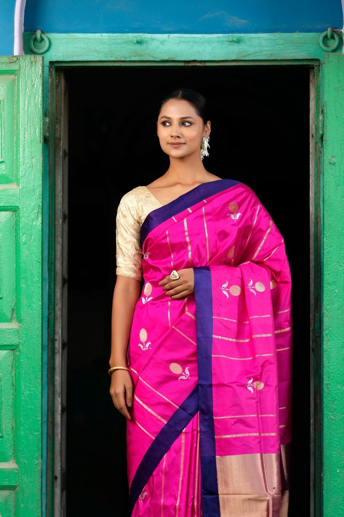 Rani Pink Katan Kadwa Silk Saree