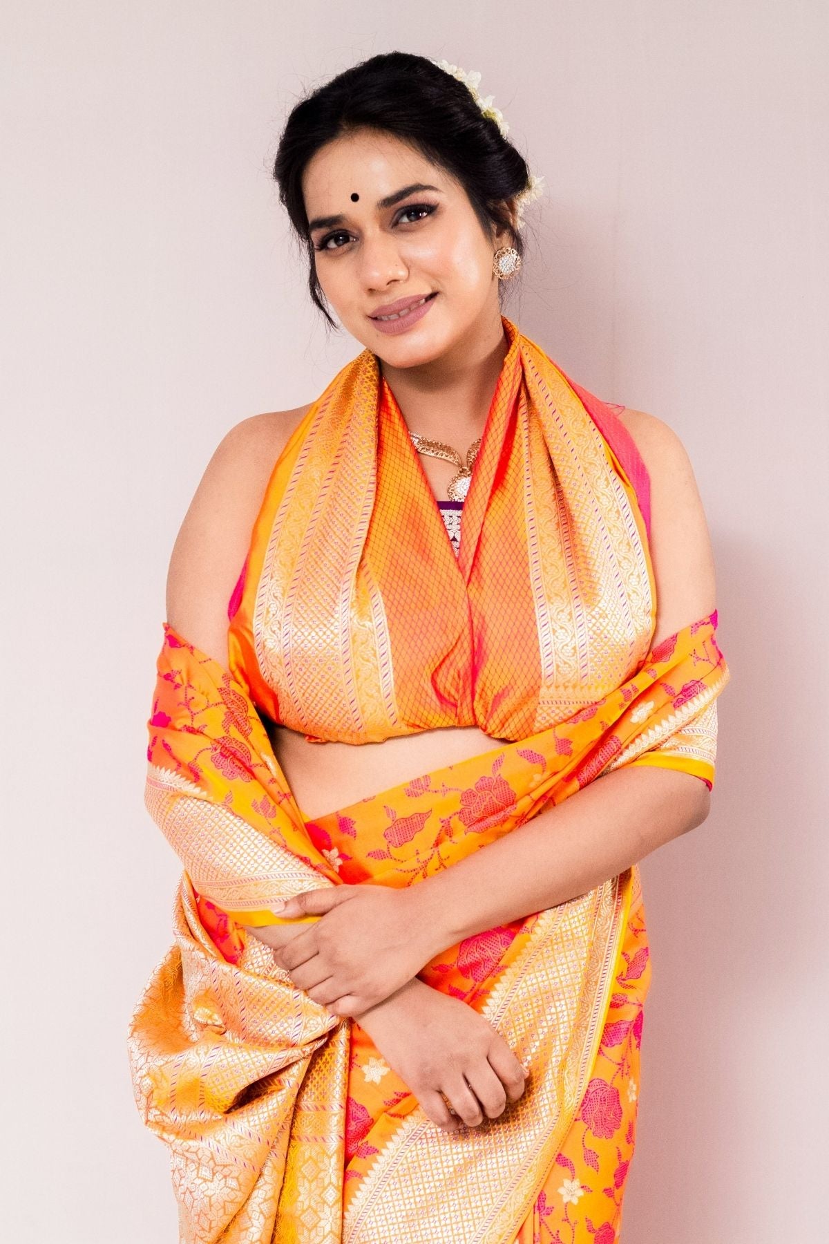Double Tone Orange Gold Mashroo Silk Saree