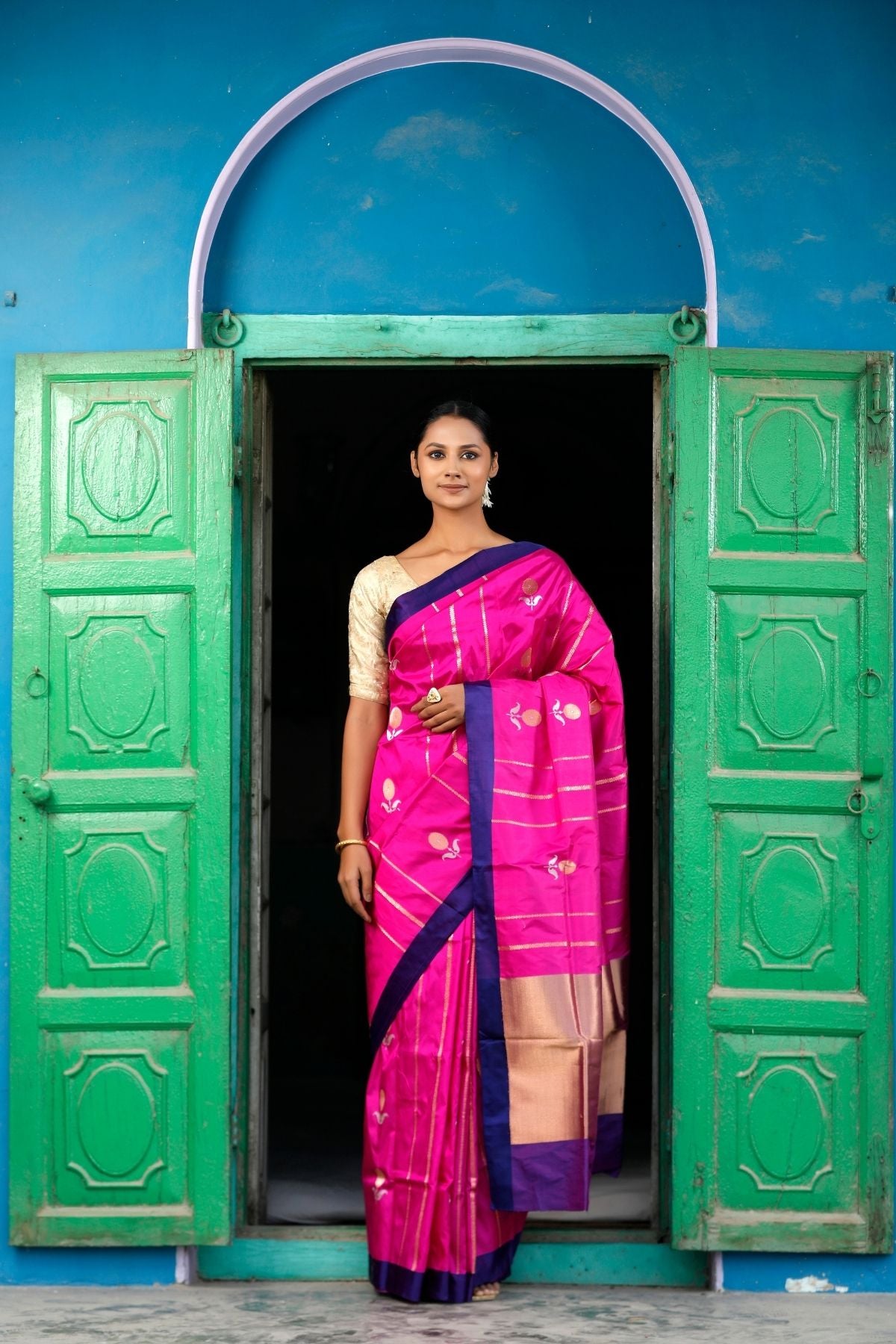 Rani Pink Katan Kadwa Silk Saree