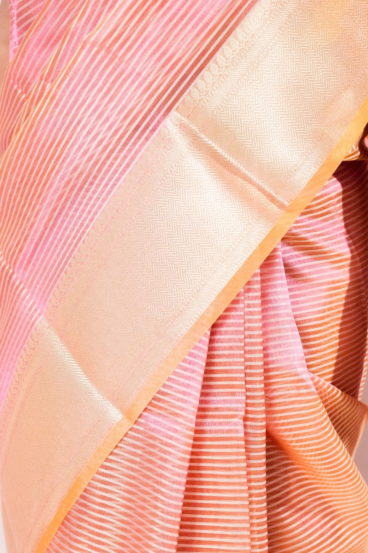 Pink Tissue Strip Saree
