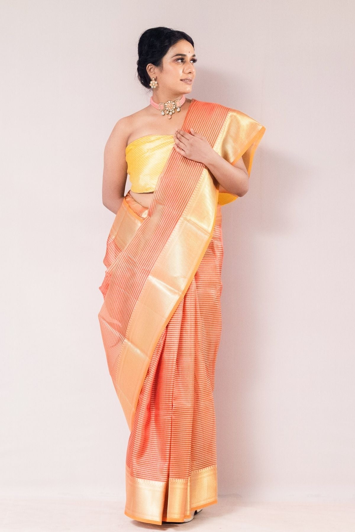 Orange Tissue Strip Saree