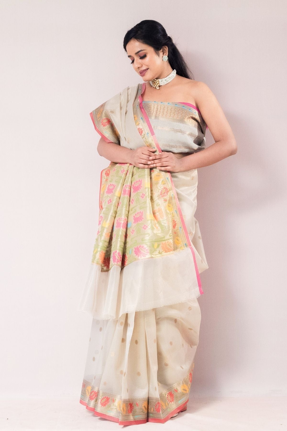 Cream Tissue Paithani Weave Saree