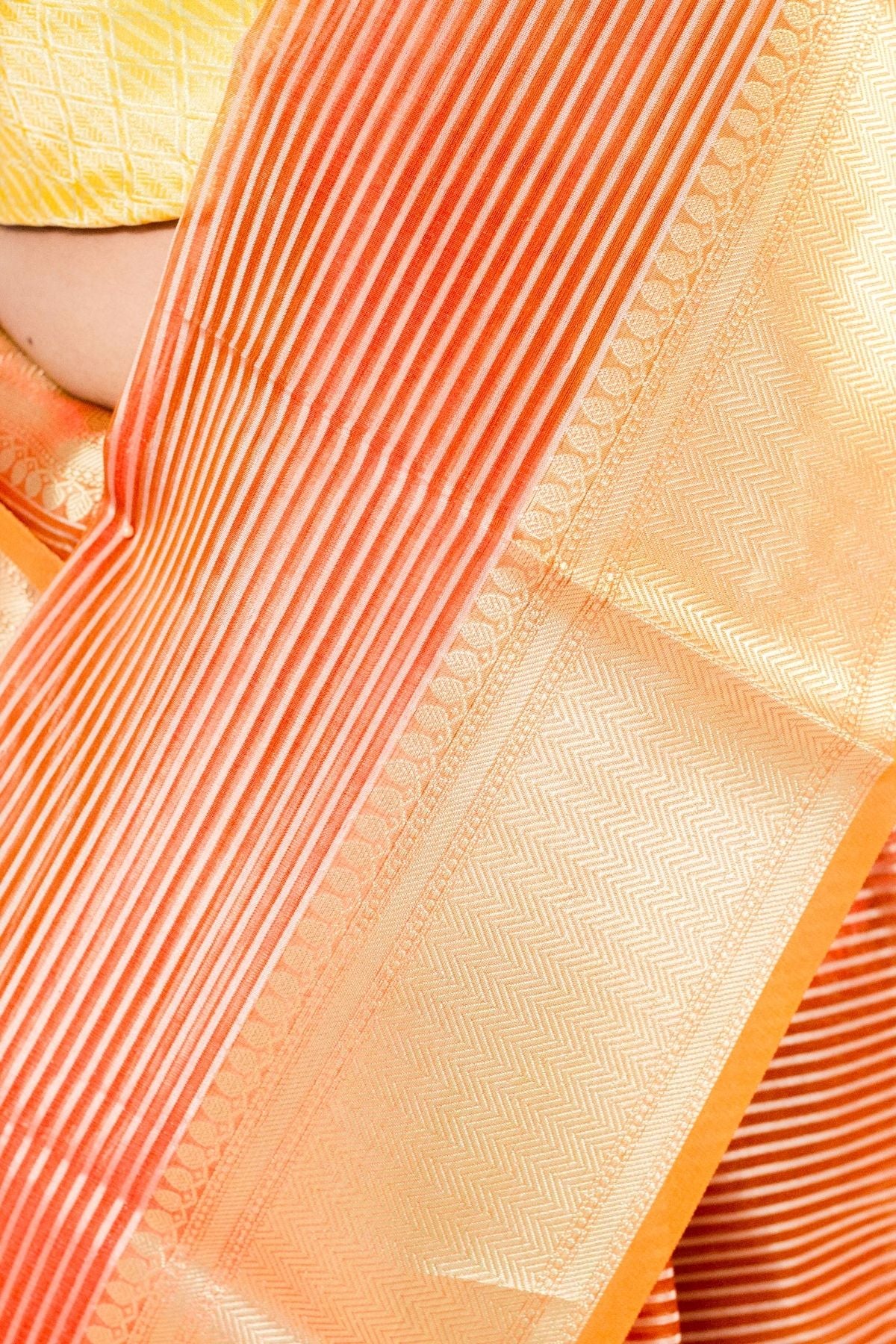 Orange Tissue Strip Saree