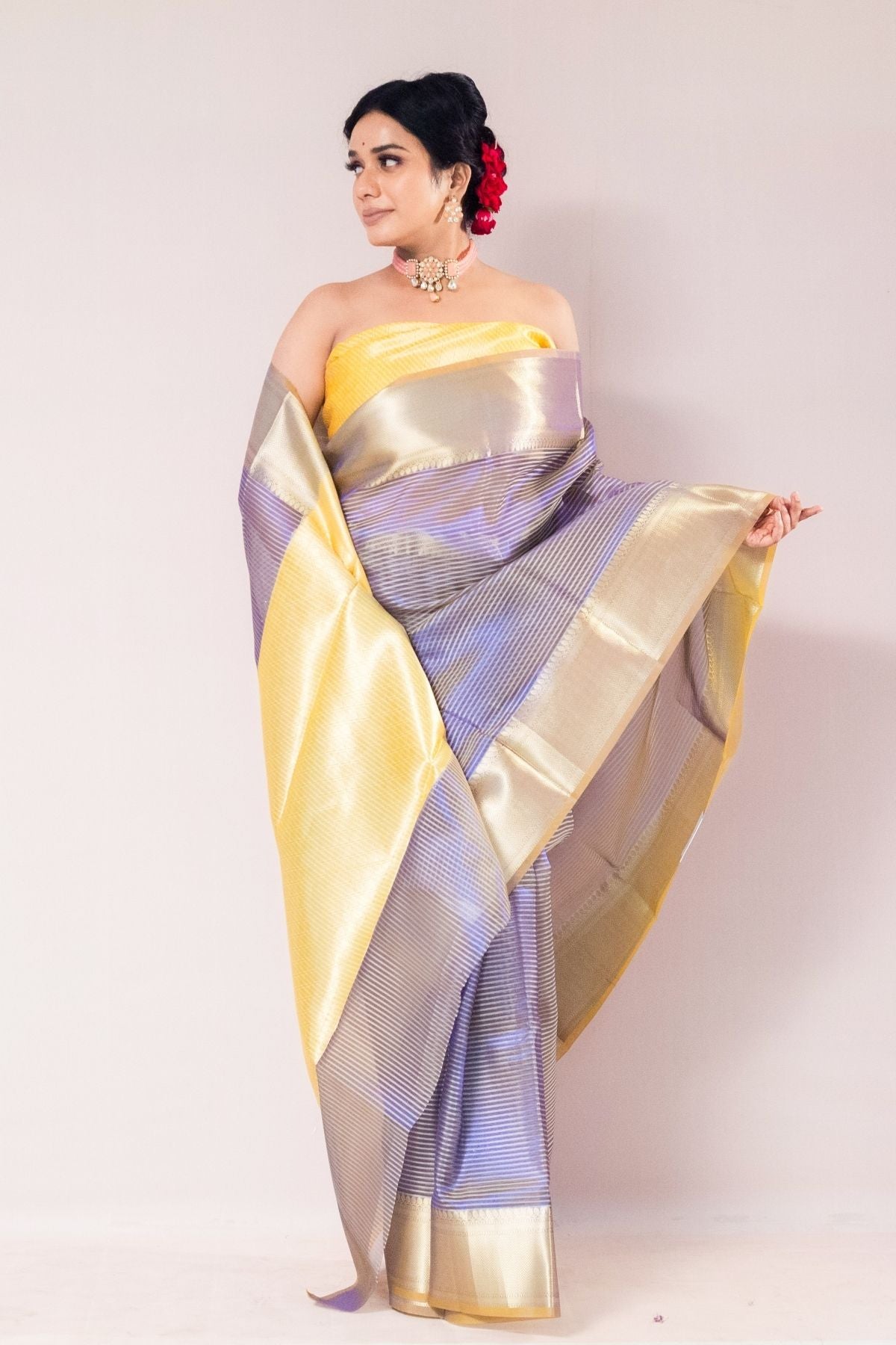 Royal Blue Tissue Strip Saree
