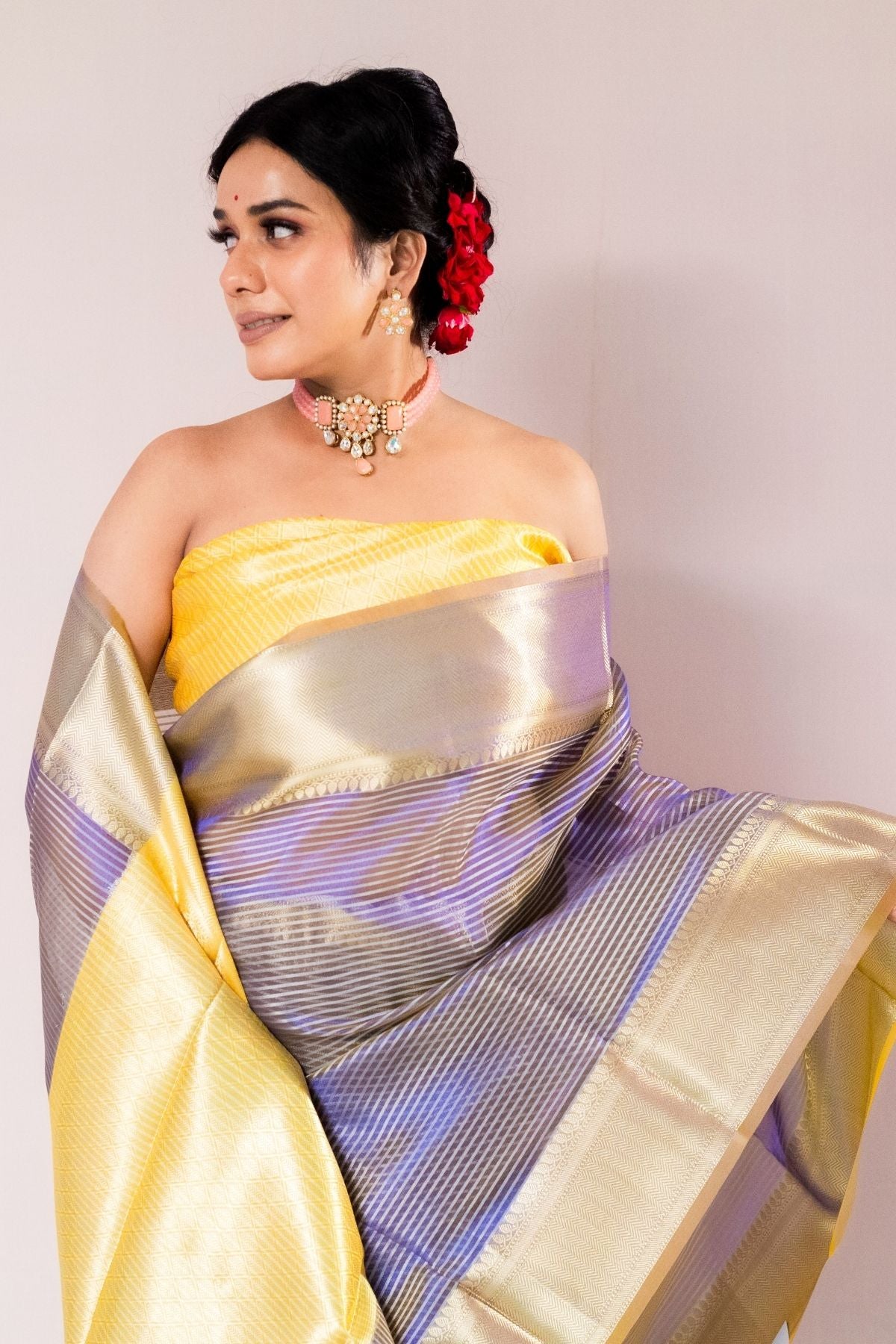 Royal Blue Tissue Strip Saree