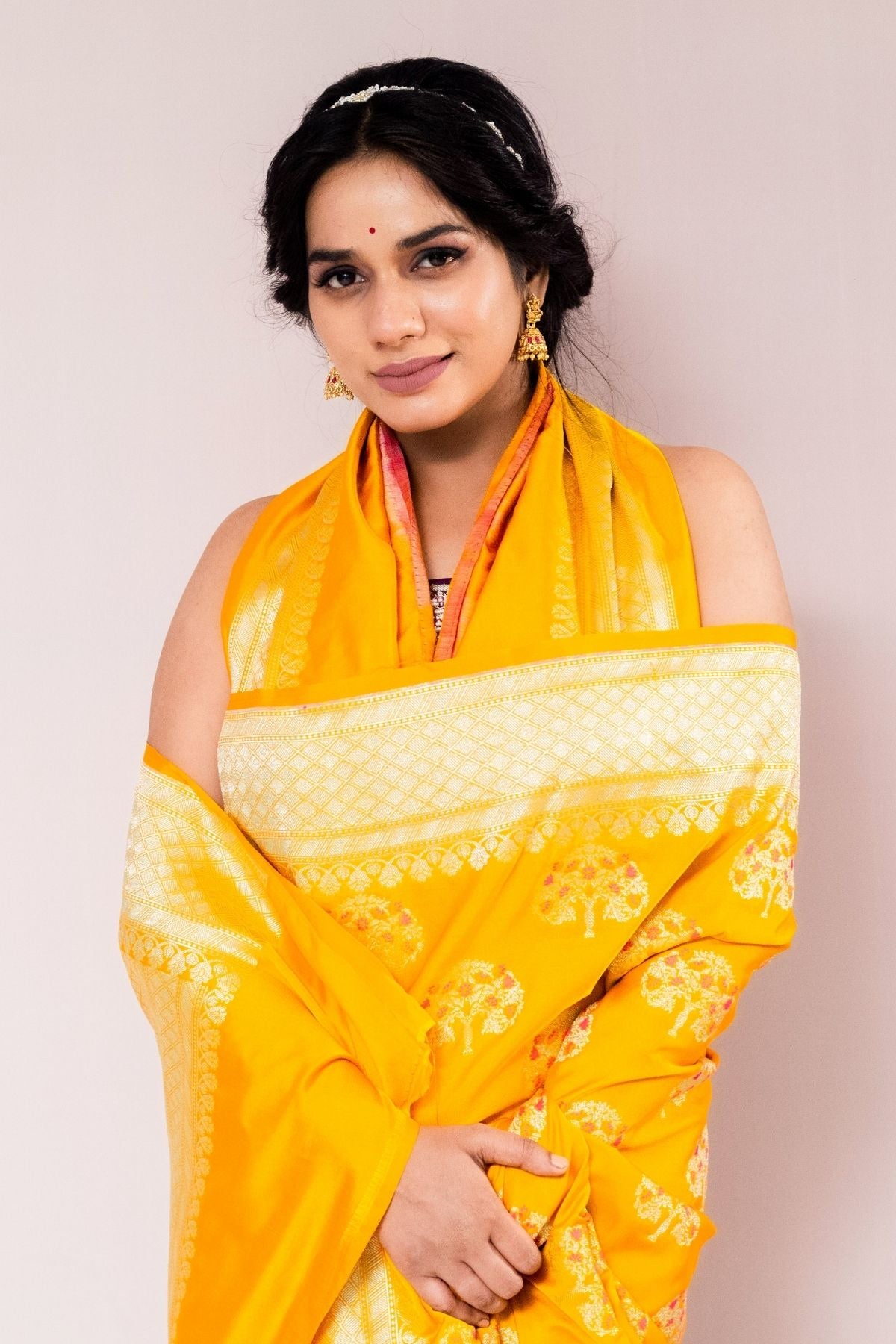 Yellow Mushroo Silk Saree