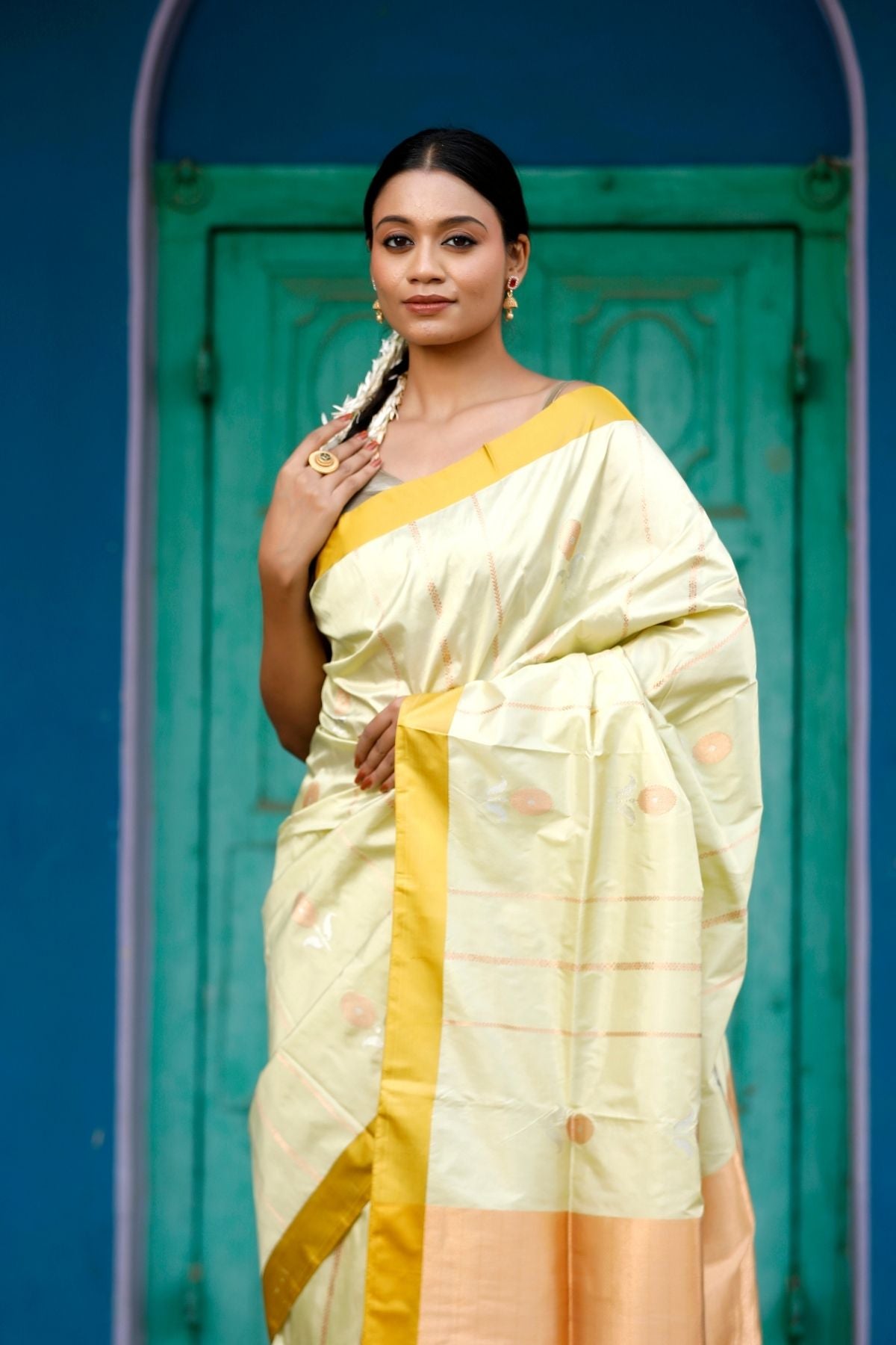 Light Pasta Katan Kadwa Silk Saree