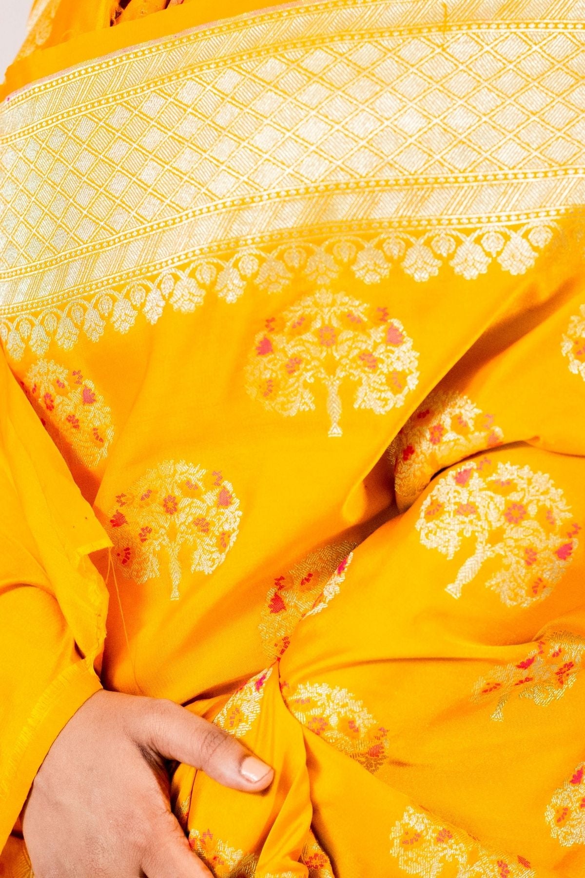 Yellow Mushroo Silk Saree