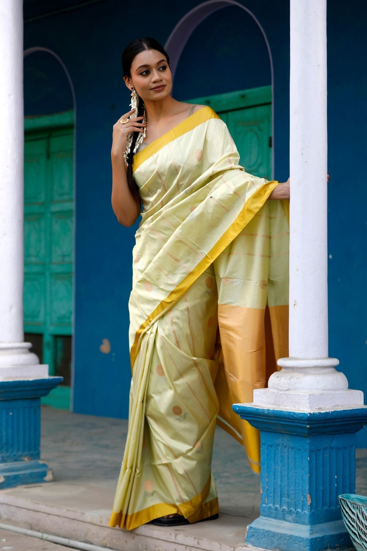 Light Pasta Katan Kadwa Silk Saree