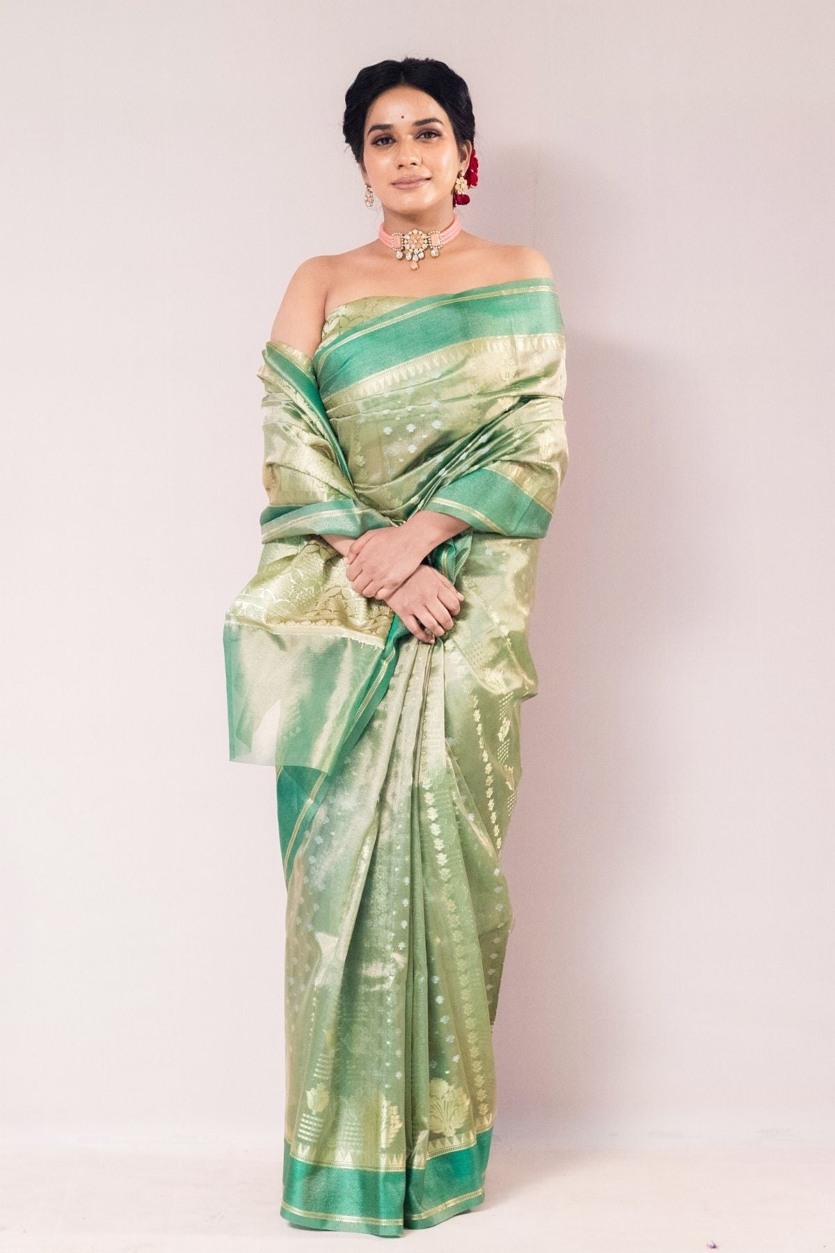 Green Tissue Jaquard Weave Saree