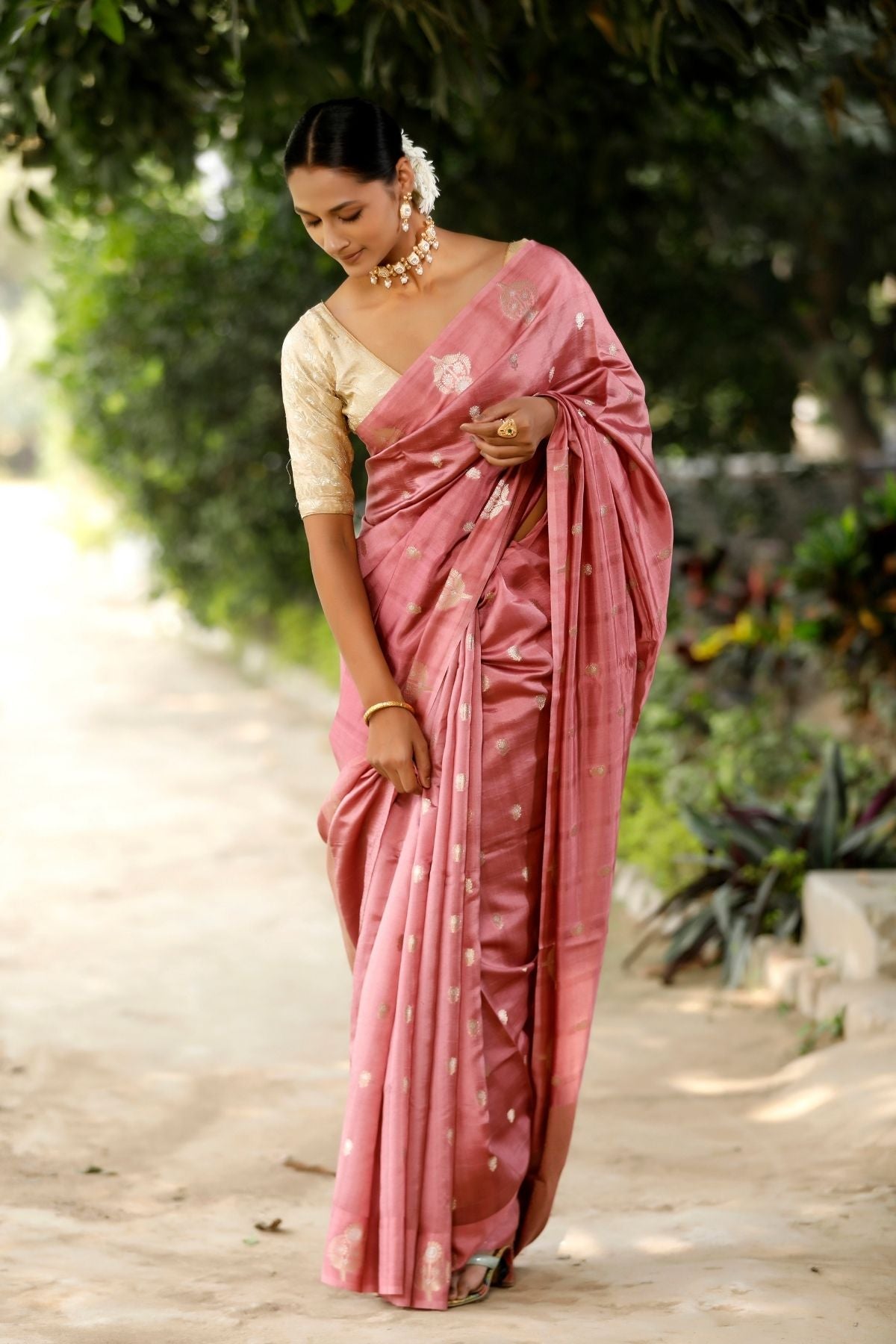 Dusty Pink Mango Silk Saree