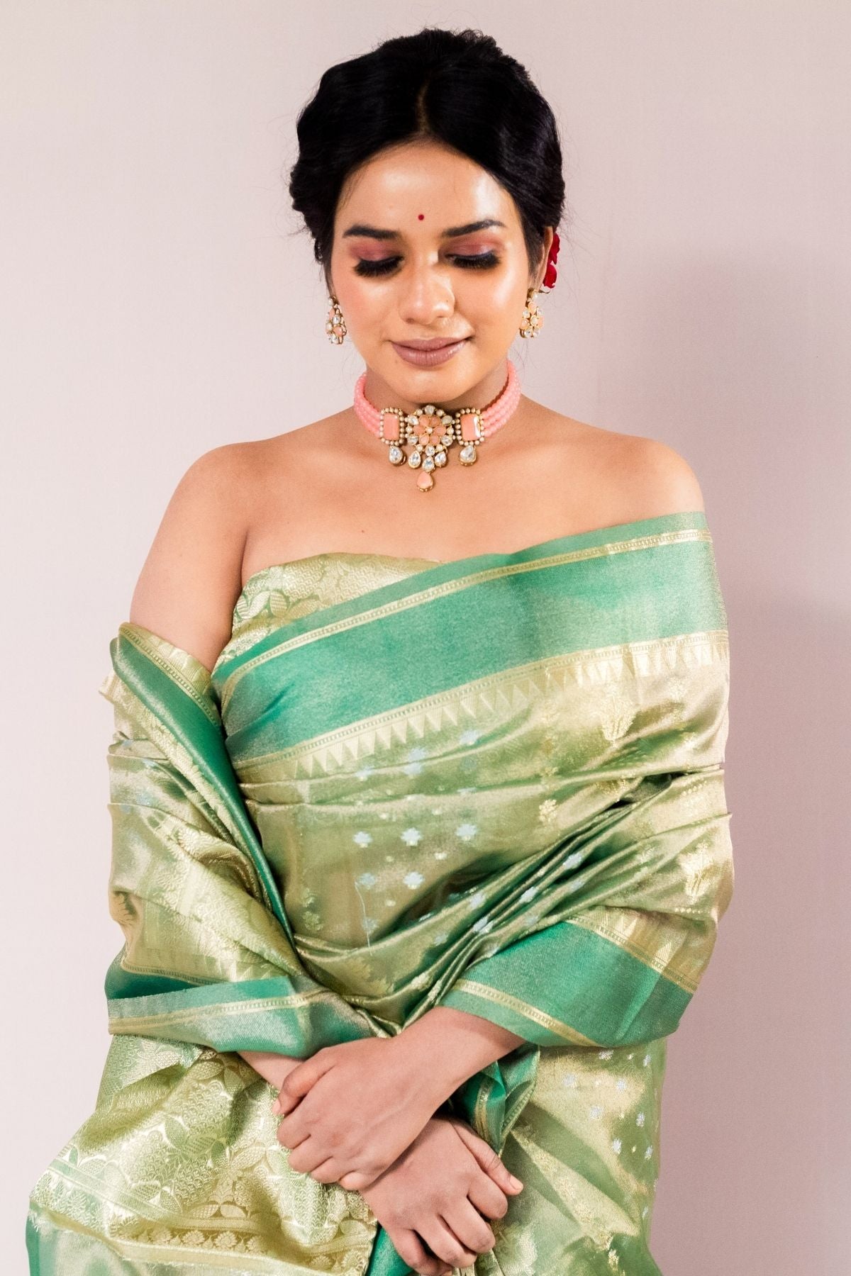 Green Tissue Jaquard Weave Saree