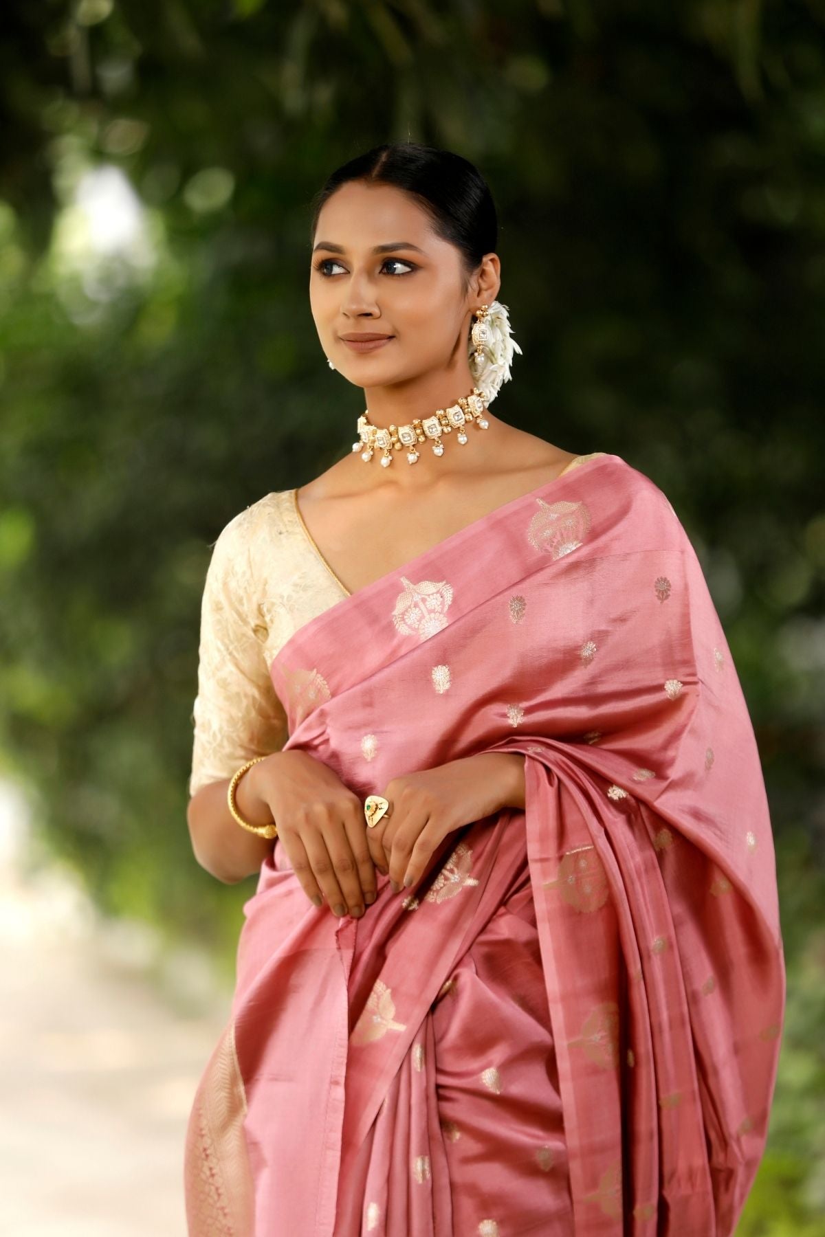 Dusty Pink Mango Silk Saree