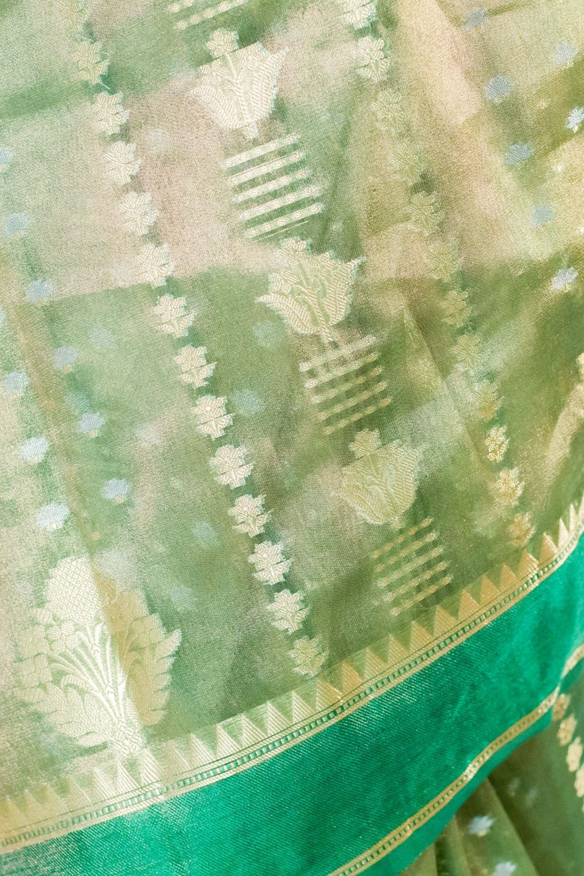 Green Tissue Jaquard Weave Saree