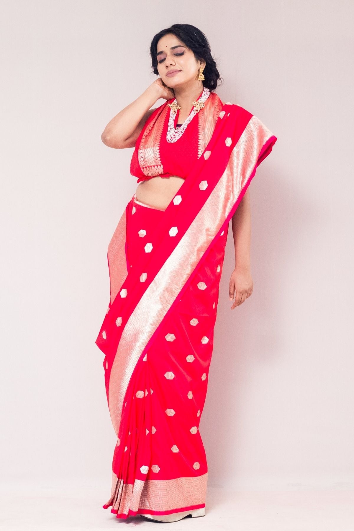 Fuchsia Pink Mushroo Silk Saree
