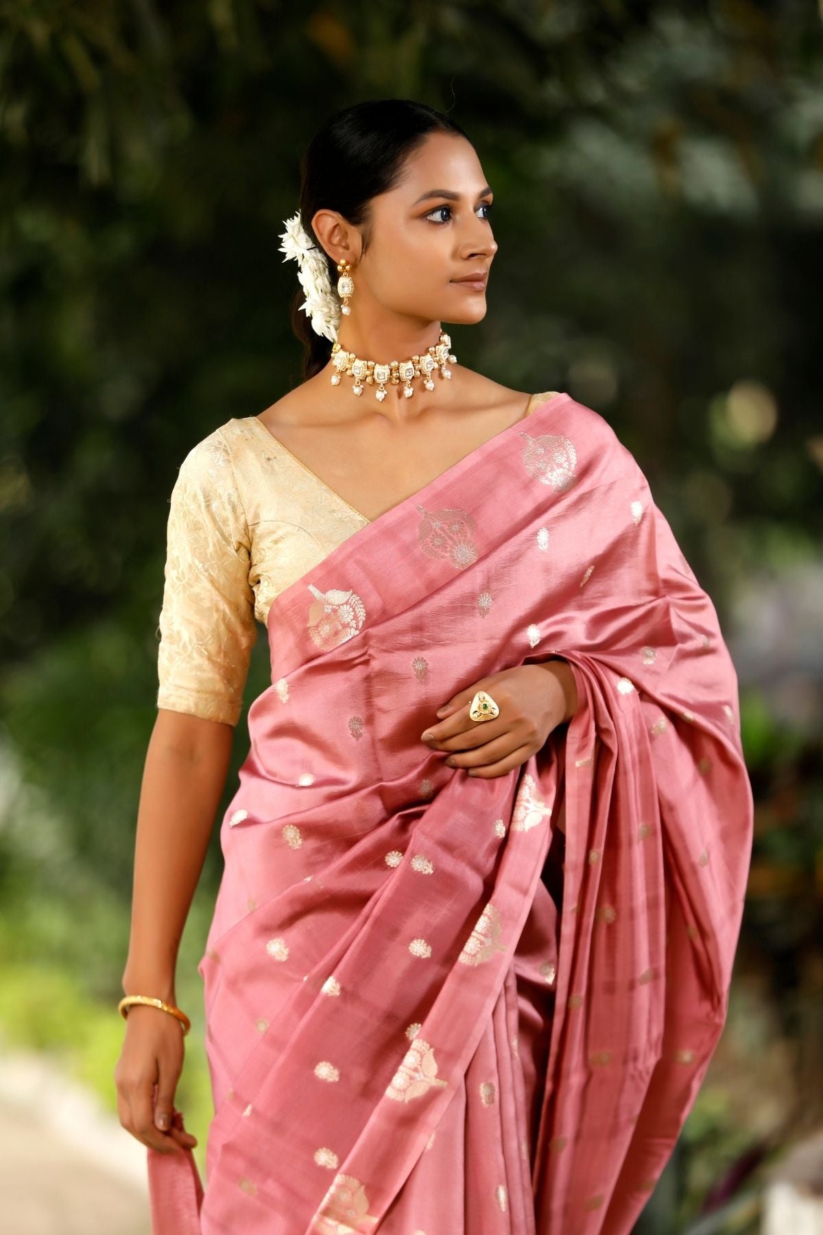 Dusty Pink Mango Silk Saree