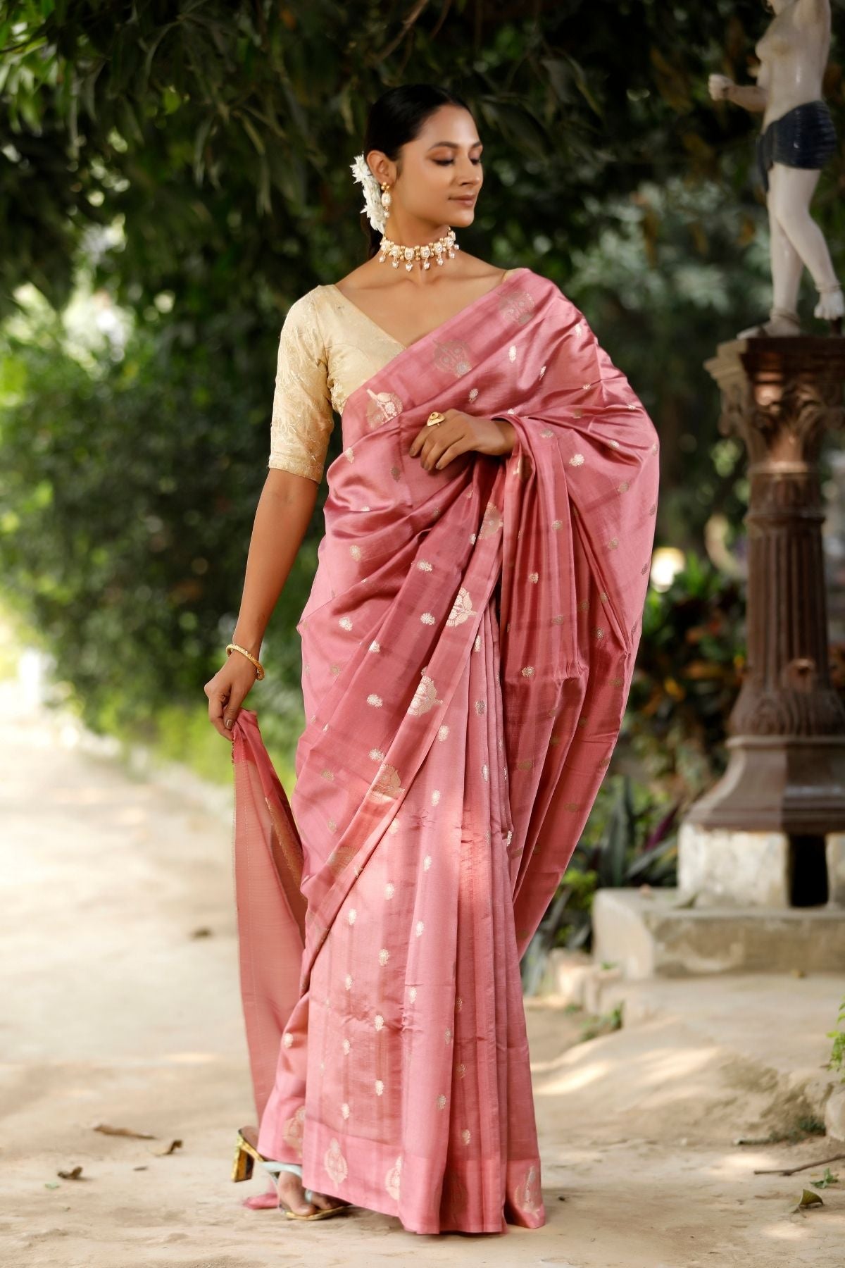 Dusty Pink Mango Silk Saree