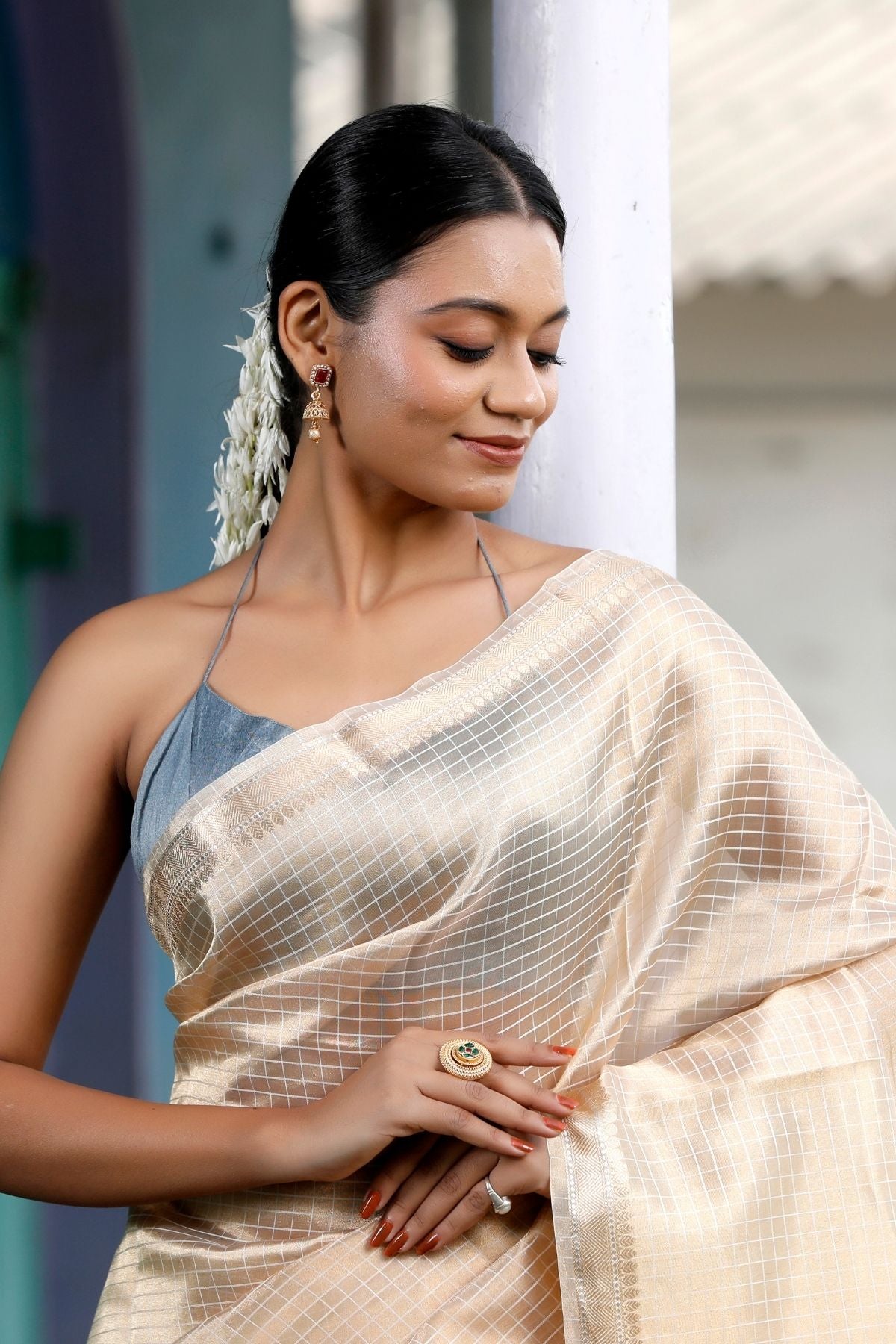 Beige Tissue Silk Saree