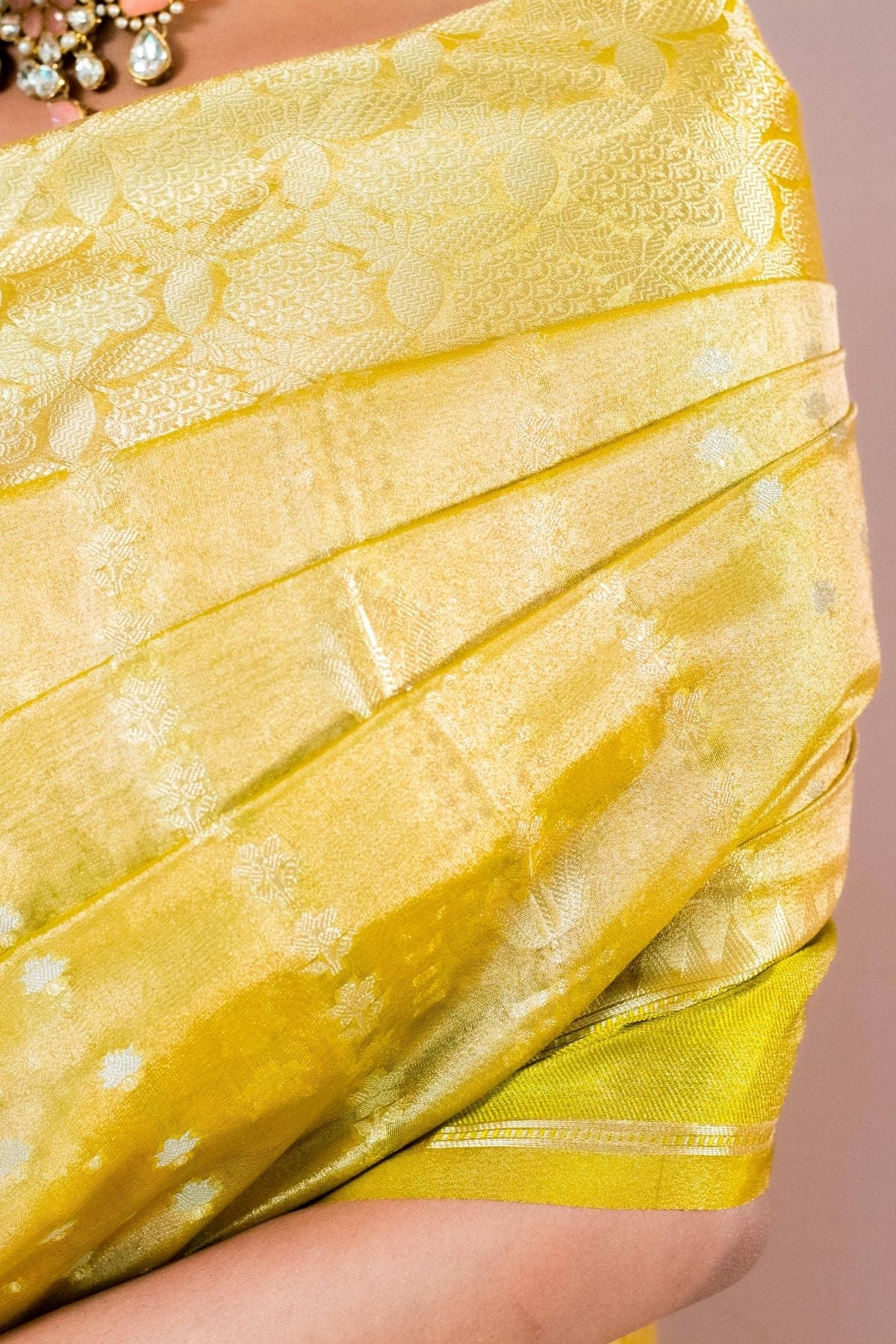 Olive Yellow Tissue Jaquard Weave Saree