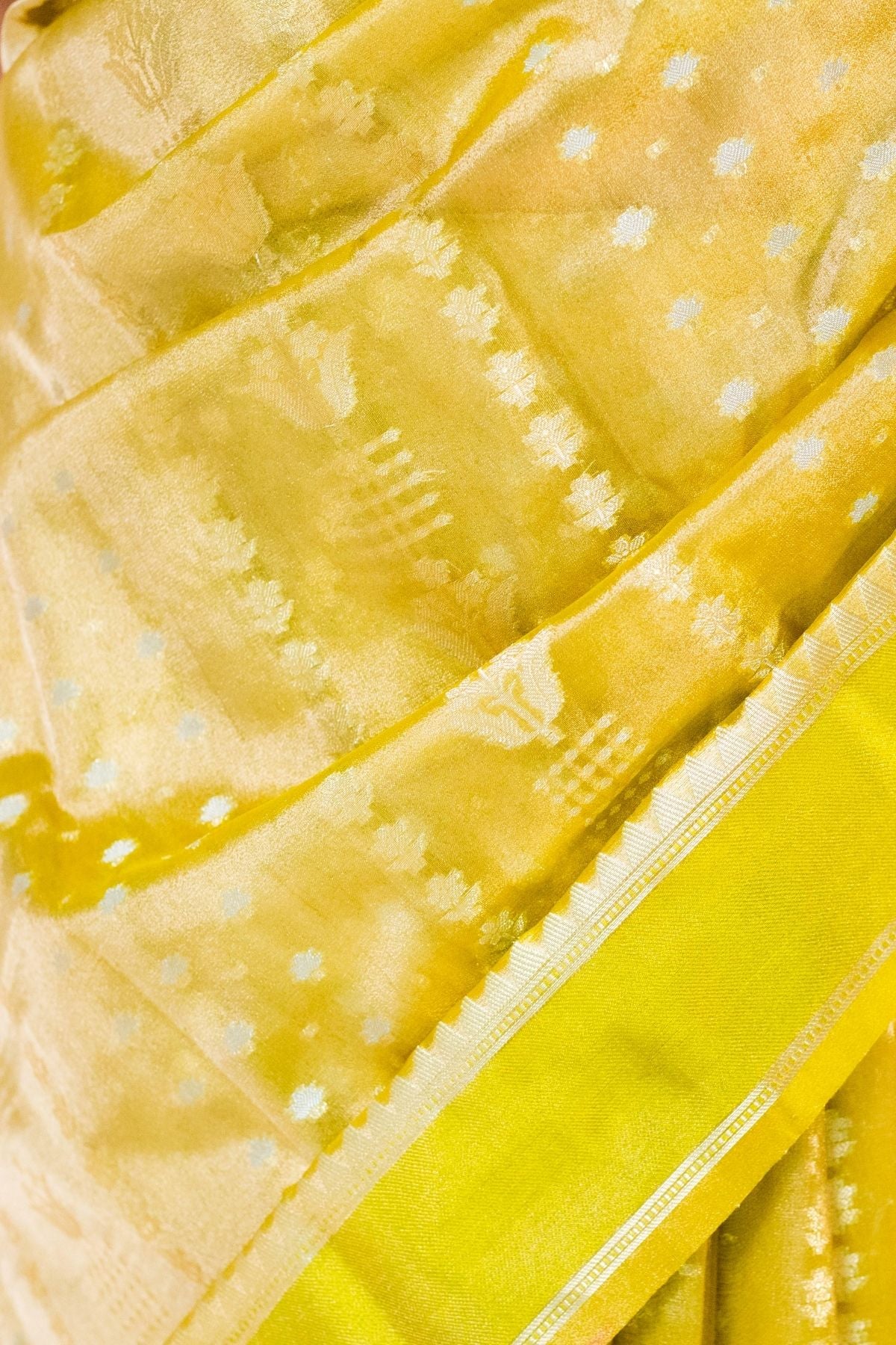 Olive Yellow Tissue Jaquard Weave Saree
