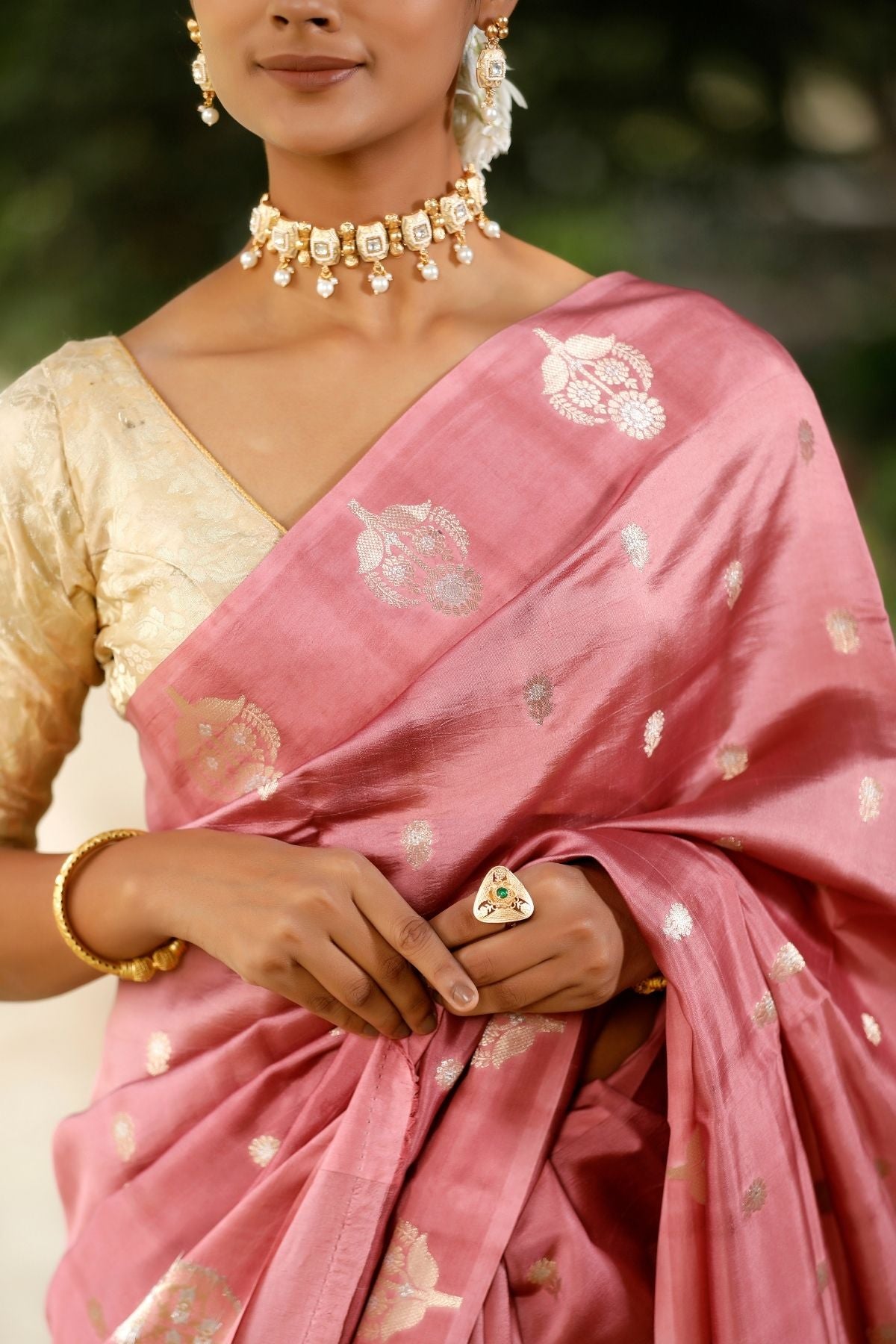 Dusty Pink Mango Silk Saree