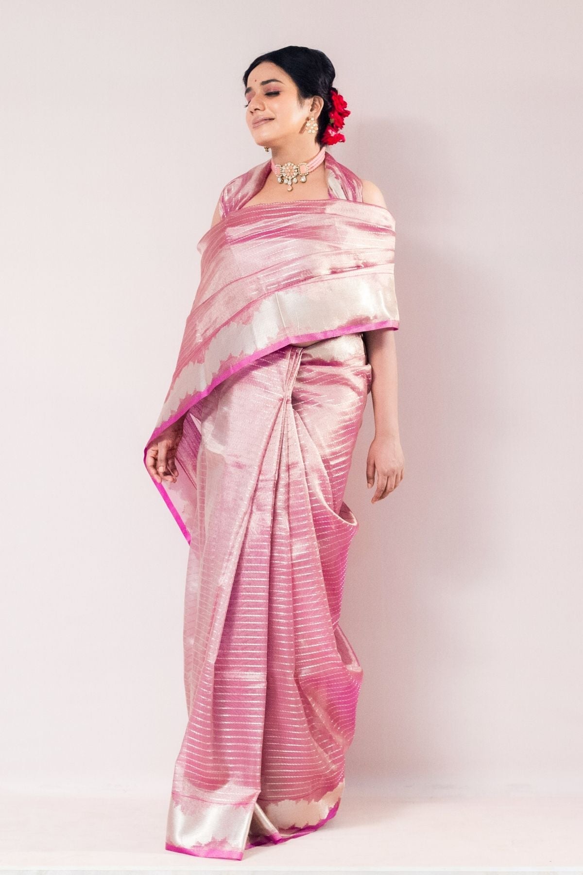 Purple Tissue Strip Weave Saree