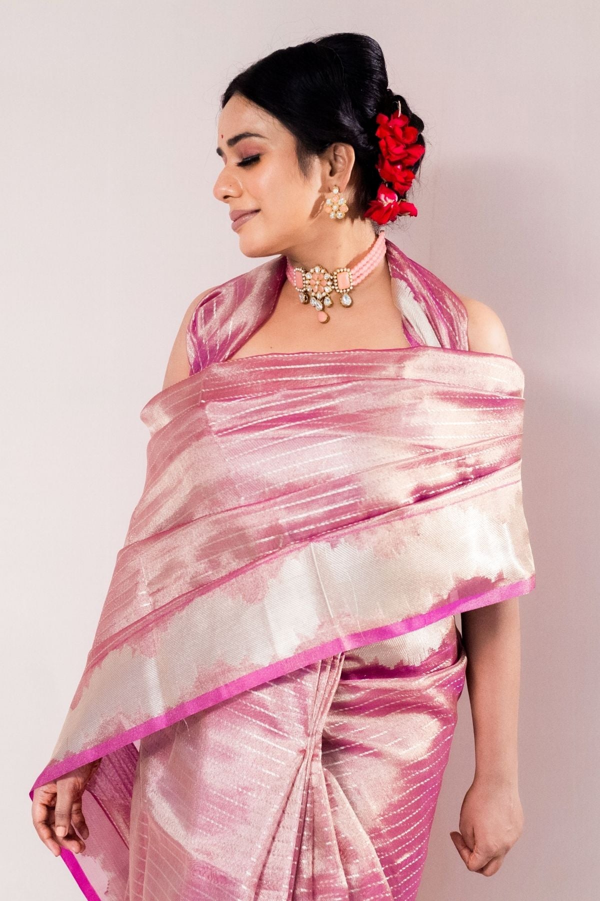 Purple Tissue Strip Weave Saree
