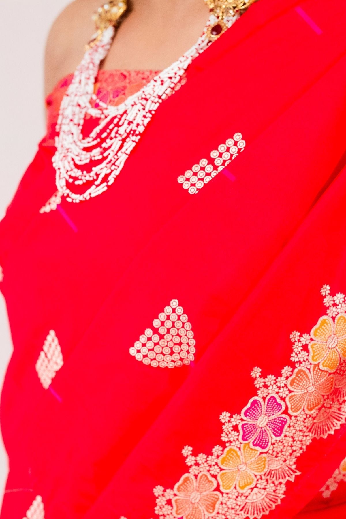 Red Mushroo Silk Saree