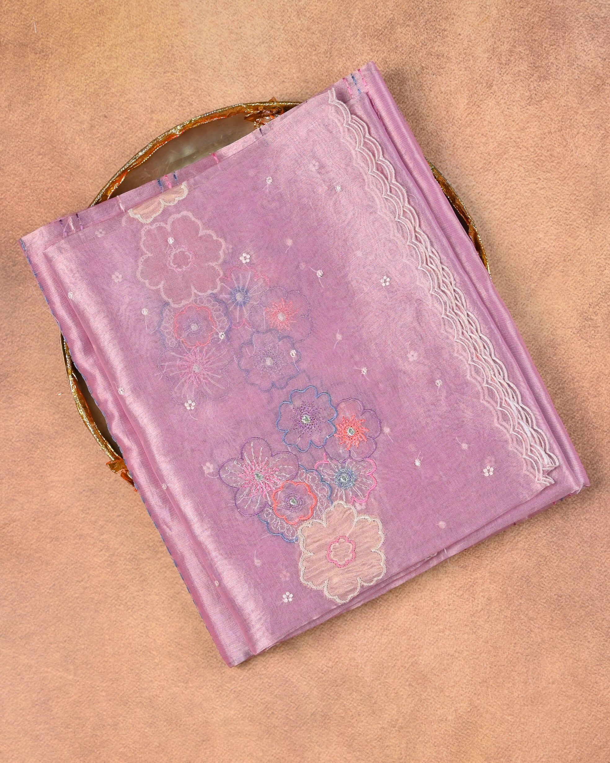 Blush Pink Unstitched Suit Sets with Tissue Silk Dupatta