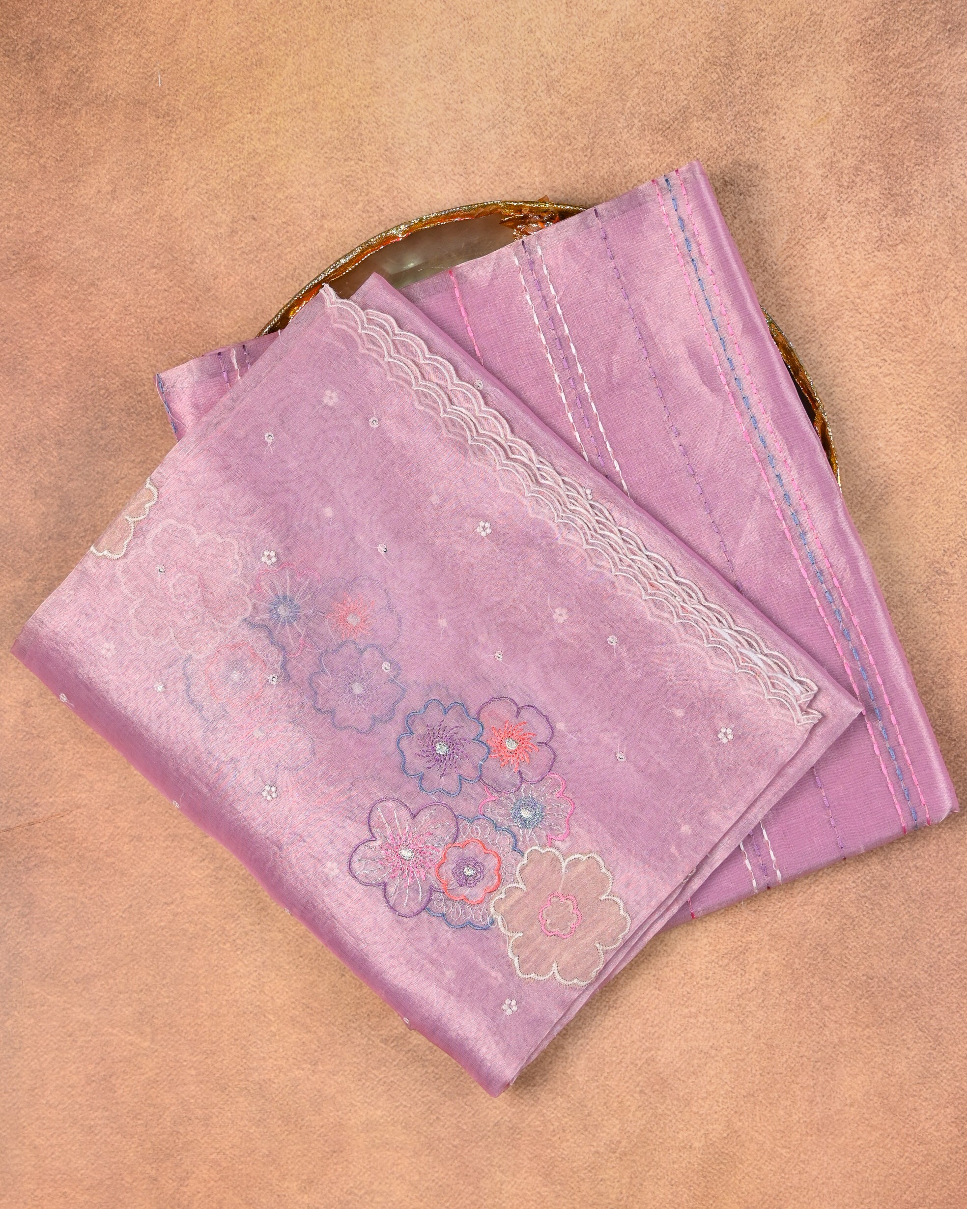 Blush Pink Unstitched Suit Sets with Tissue Silk Dupatta