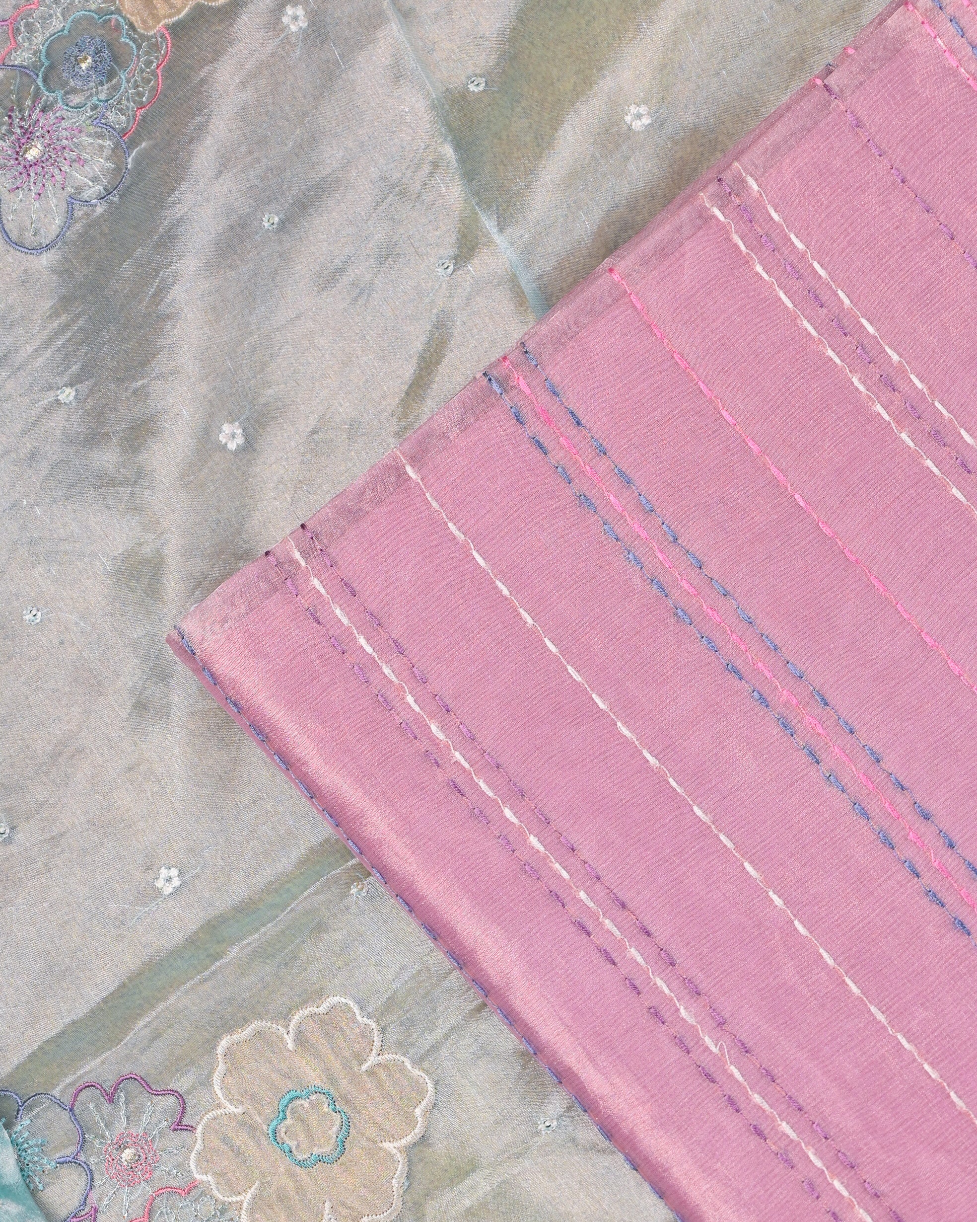 Blush Pink Unstitched Suit Sets with Tissue Silk Dupatta