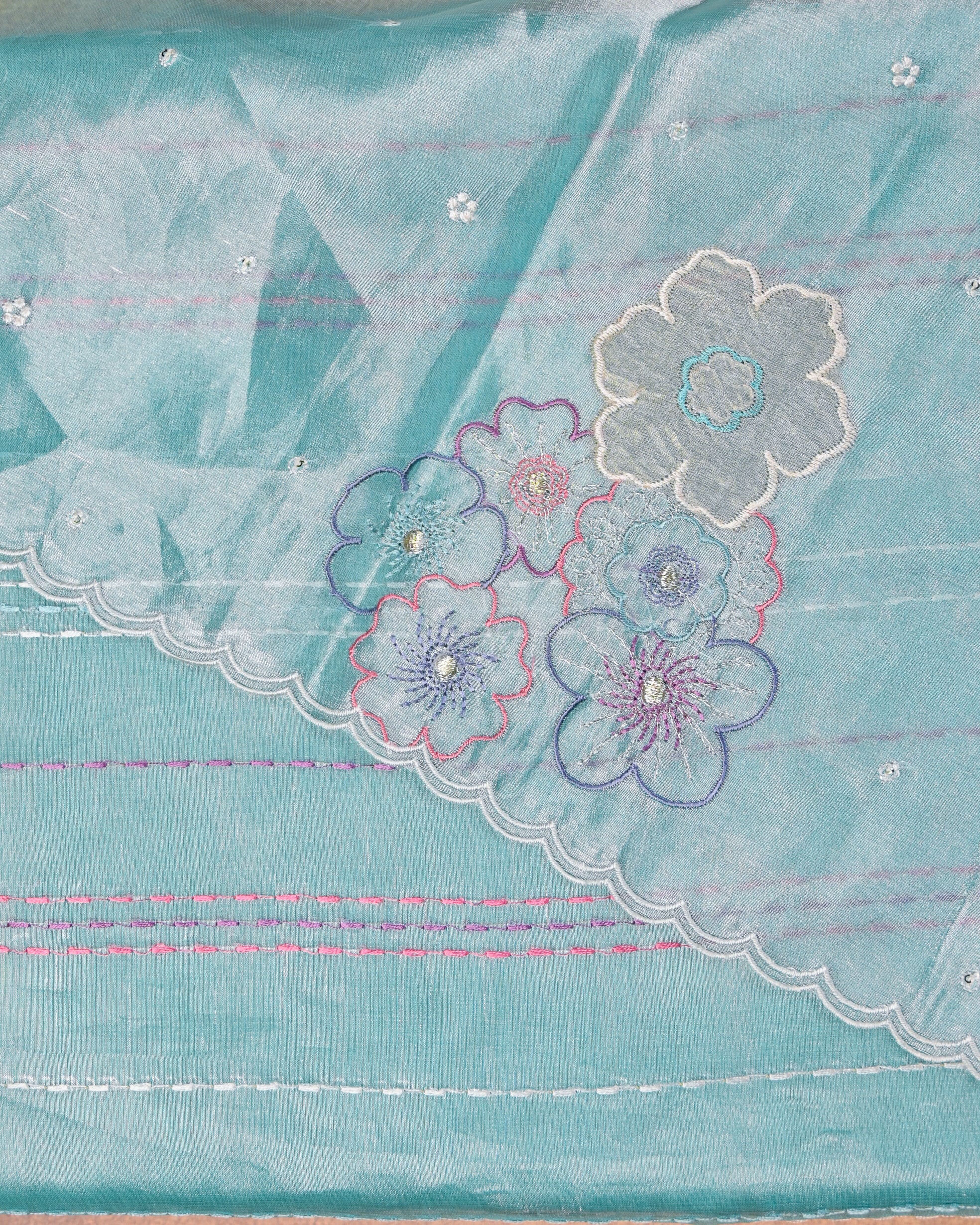 Sky Blue Unstitched Suit Sets with Tissue Silk Dupatta