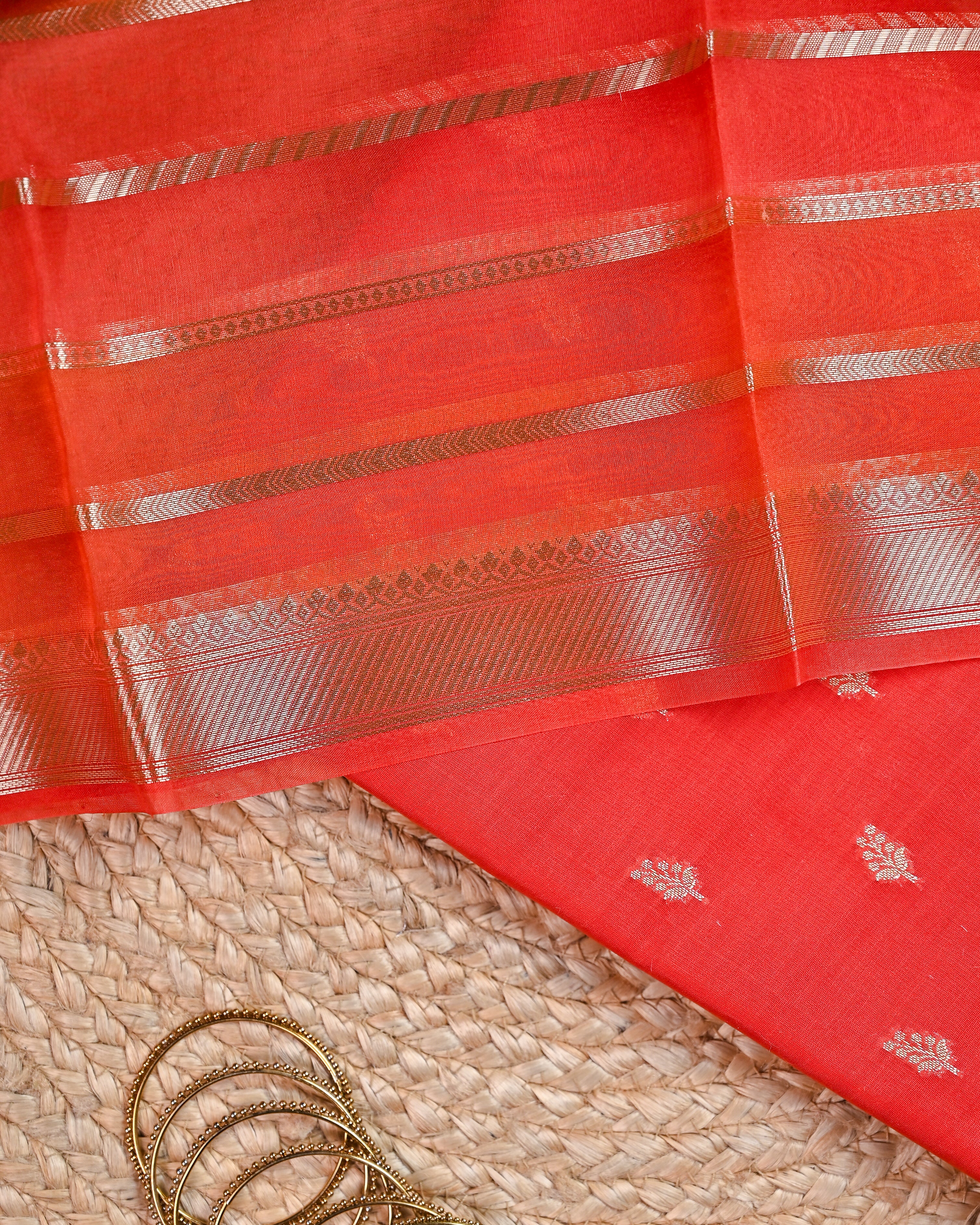 Organza Dupatta with Chanderi Booti Shirt & Chanderi Bottom – Unstitched Suit Set