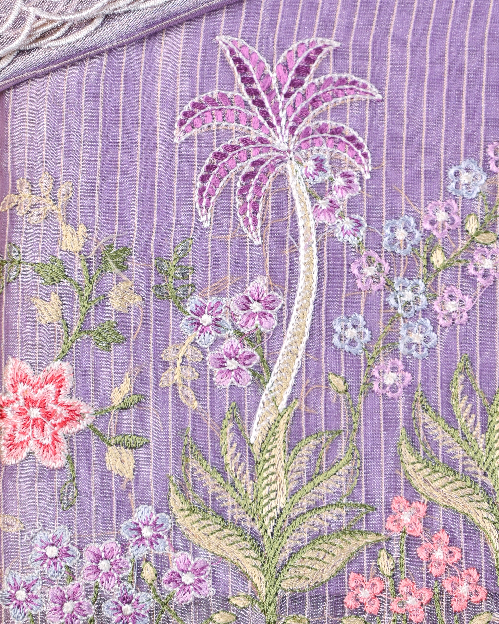 Lavender–Mauve Embroidered Tissue Silk Unstitched Suit Set