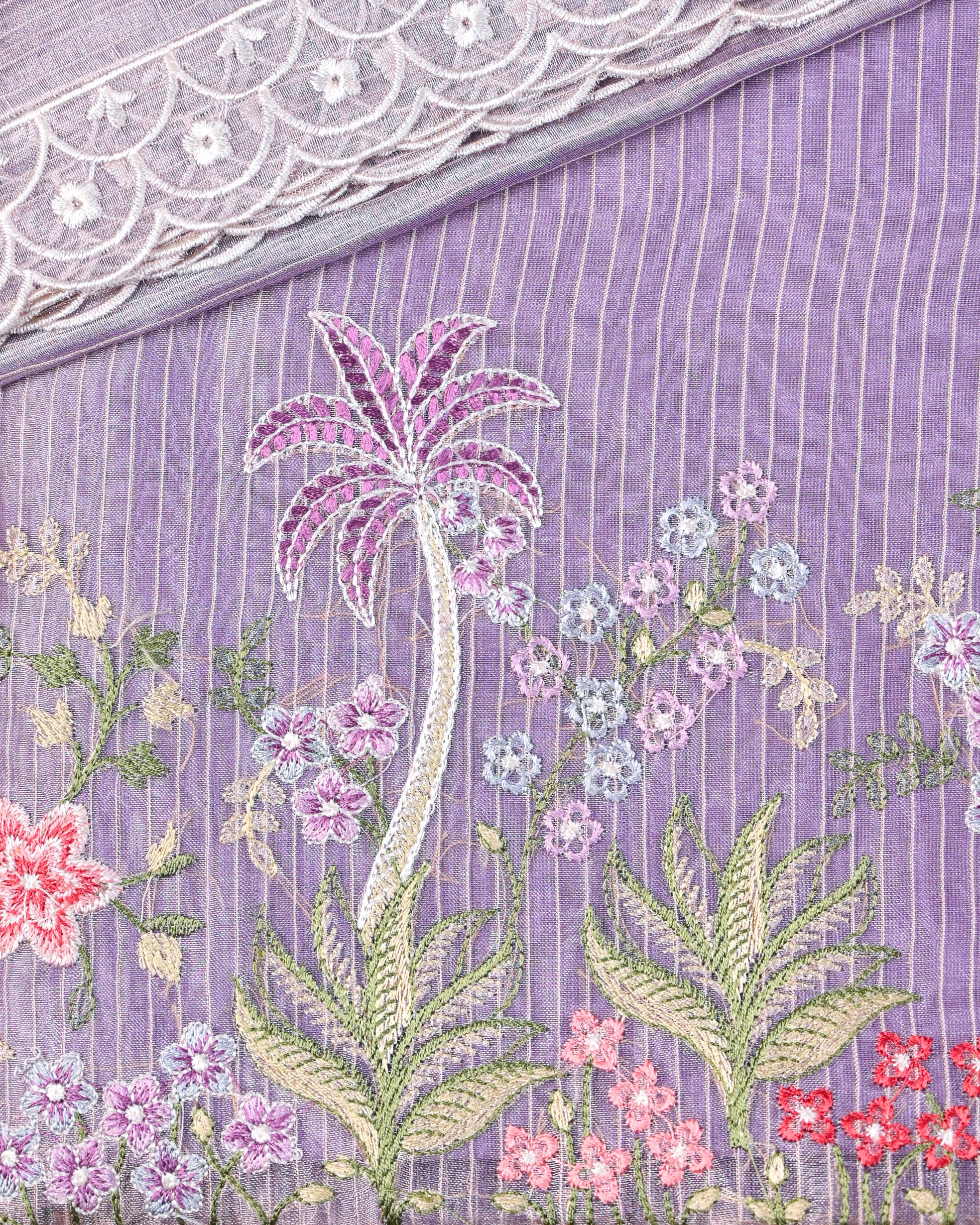 Lavender–Mauve Embroidered Tissue Silk Unstitched Suit Set