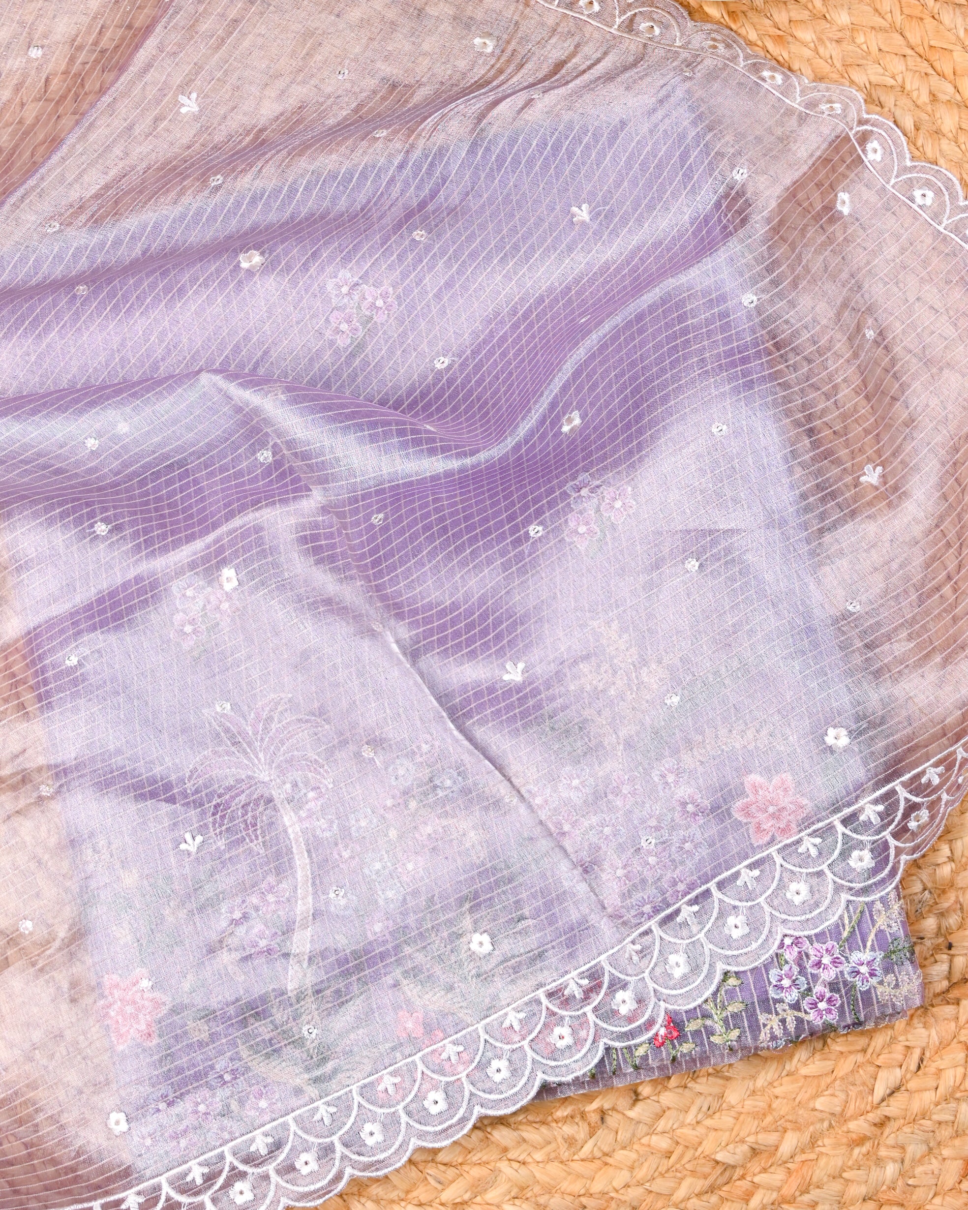 Lavender–Mauve Embroidered Tissue Silk Unstitched Suit Set