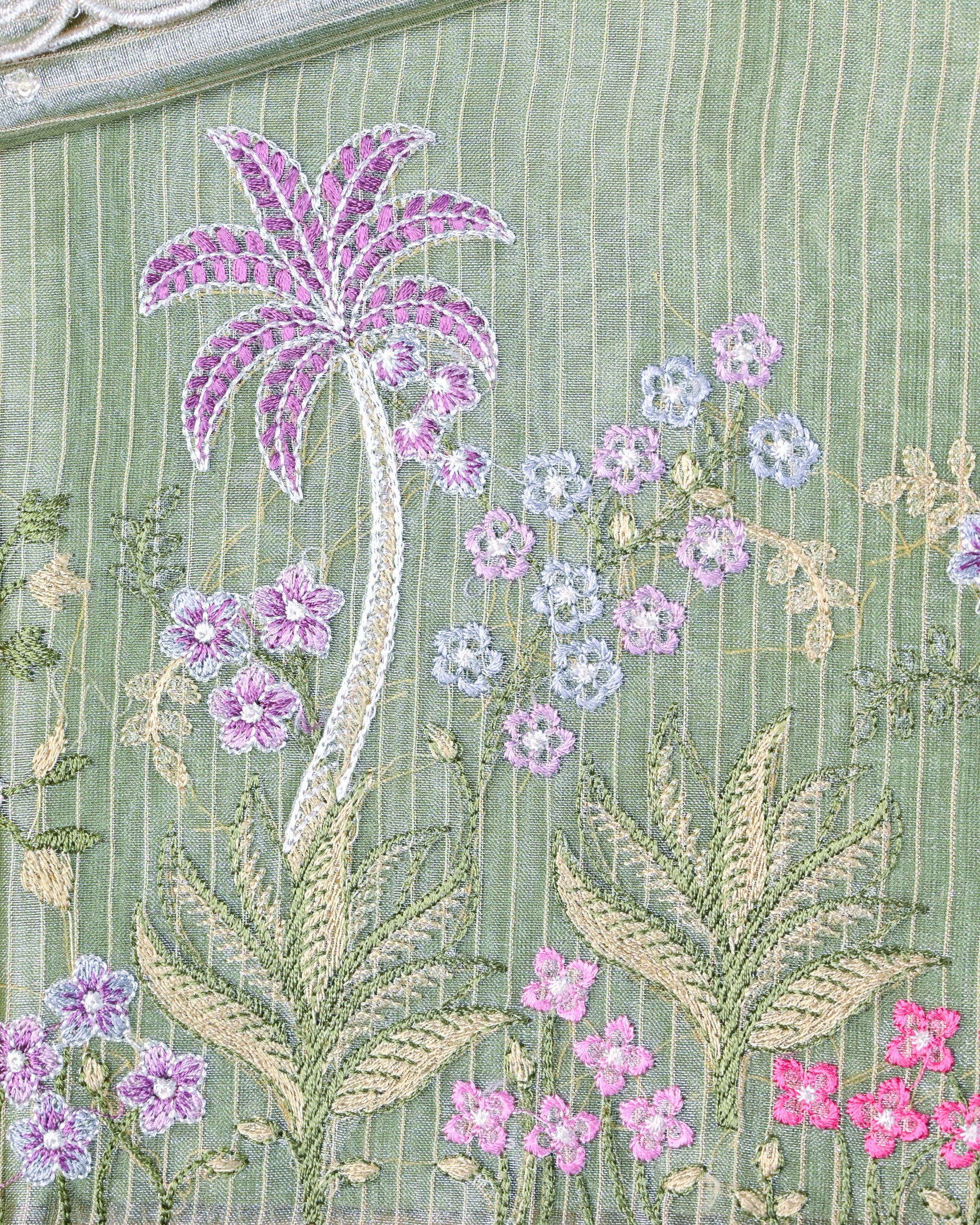 Sage Green Embroidered Tissue Silk Unstitched Suit Set