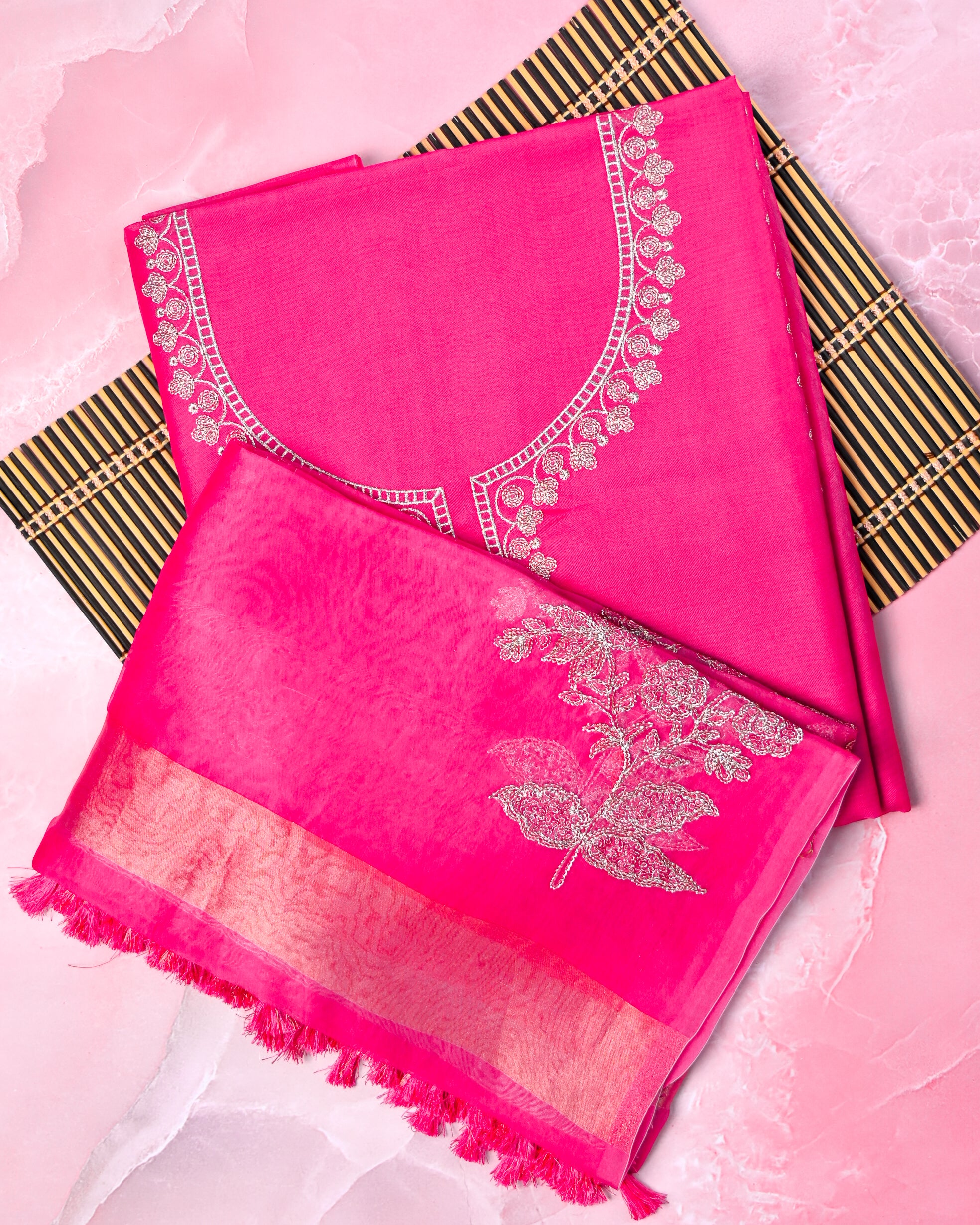 Rani Pink Organza Unstitched Suit Set