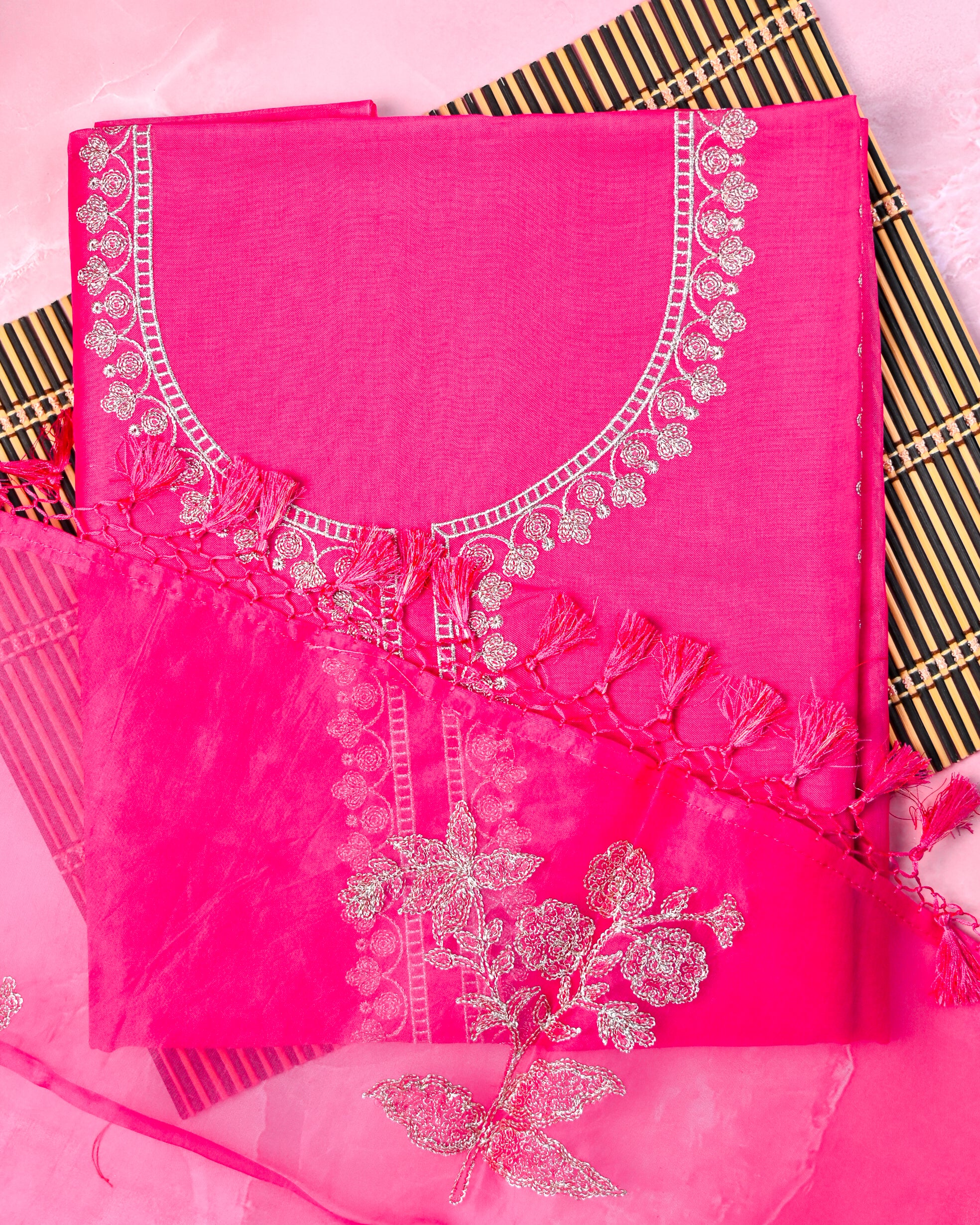 Rani Pink Organza Unstitched Suit Set