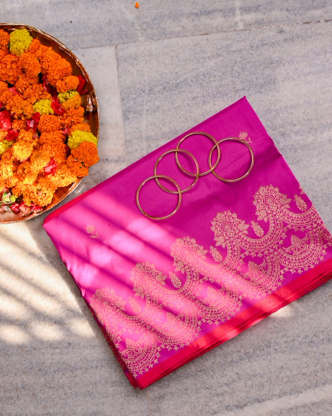 Rani Pink Banarasi Katan Silk Kadhwa Saree